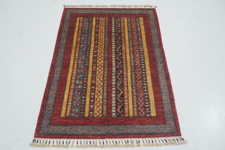 3x4 Red Turkish Style Hand knotted Wool Rug - Yildiz Rugs