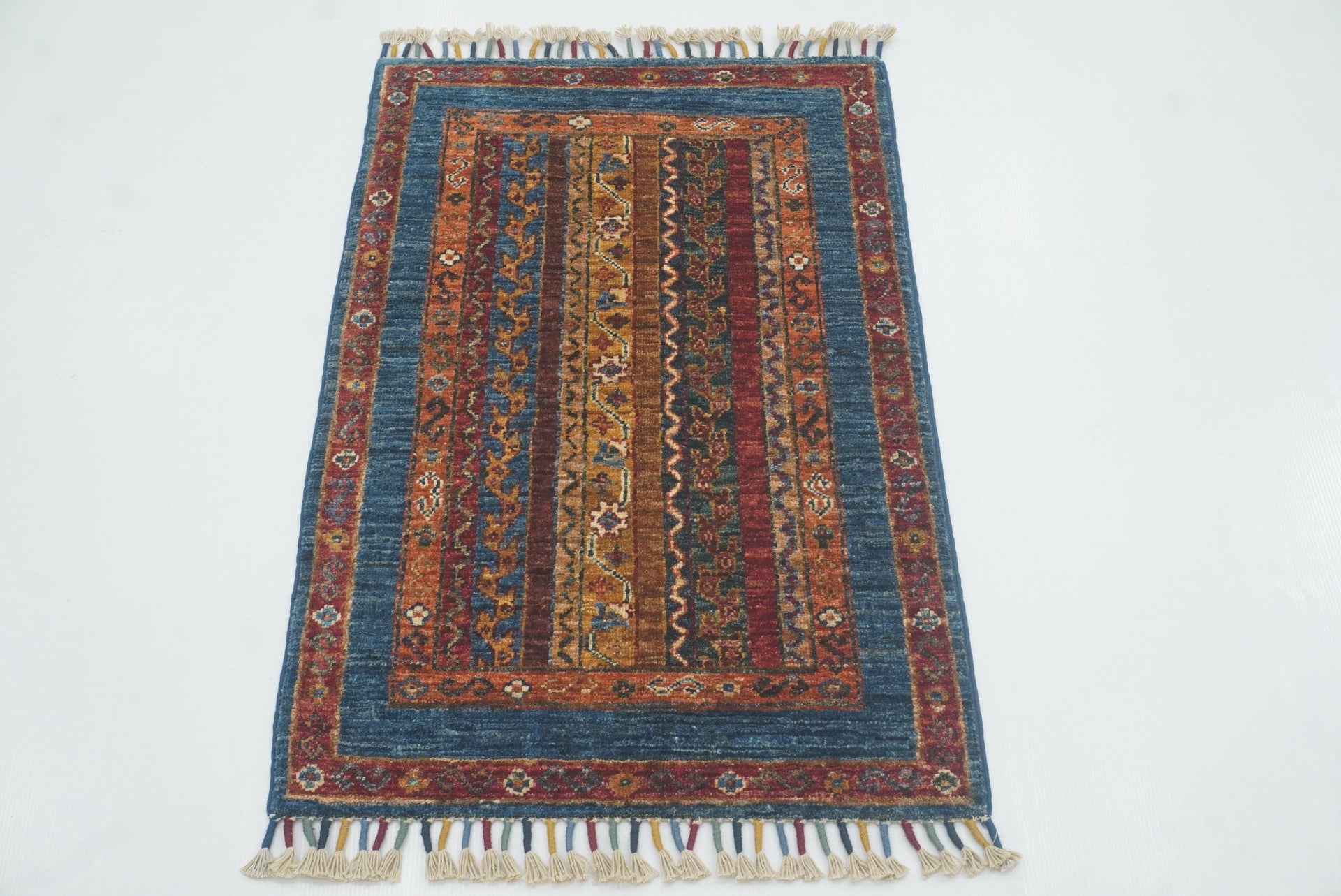 2x3 Blue Turkish Hand-Knotted Wool Rug