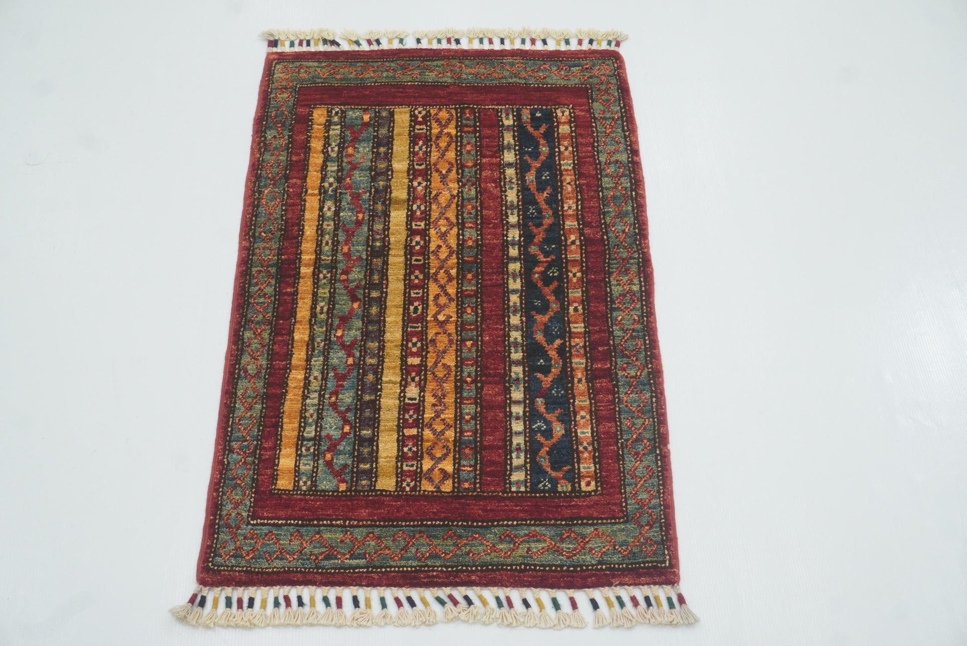 2x3 Red Turkish Hand-Knotted Wool Rug