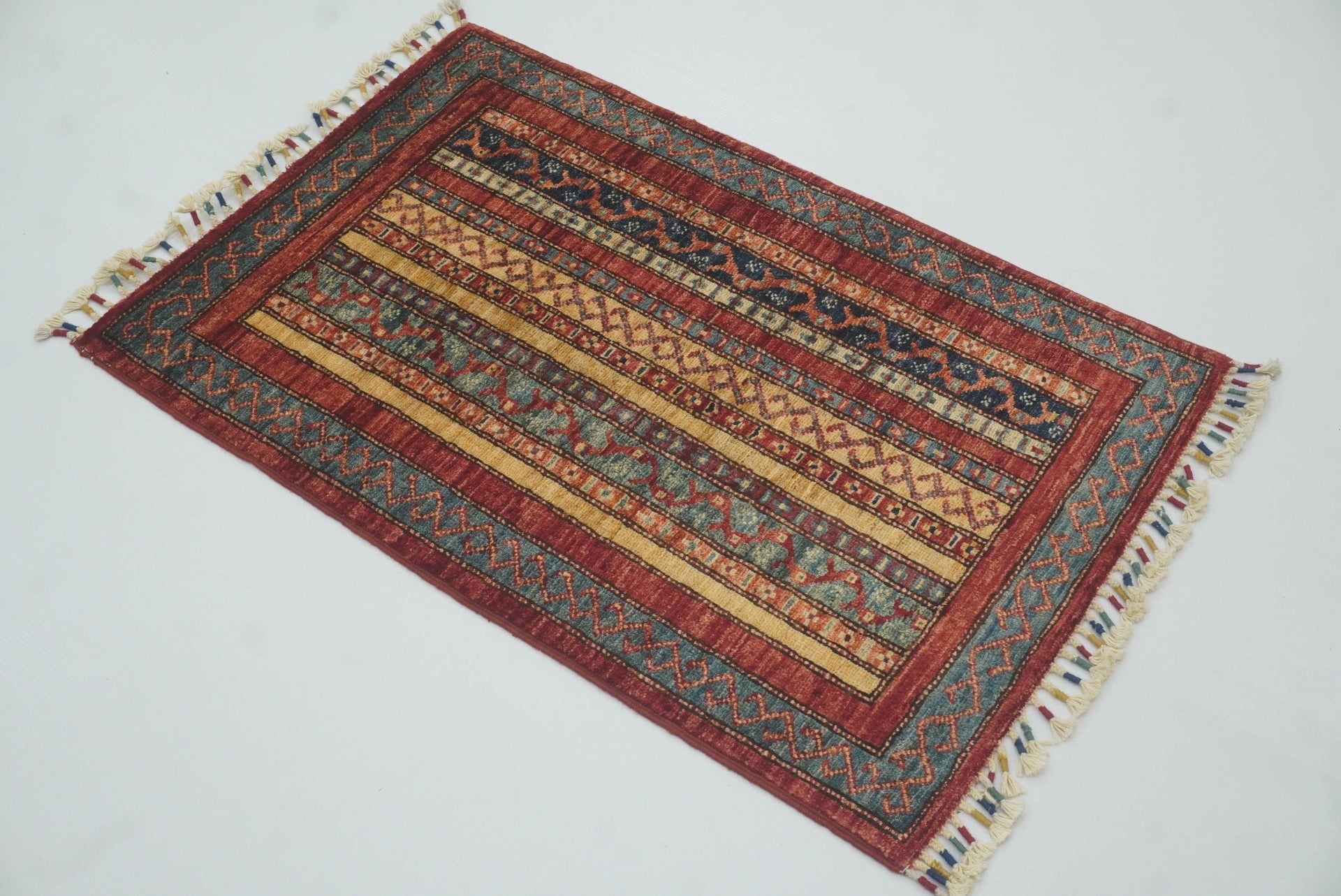 2x3 Red Turkish Hand-Knotted Wool Rug