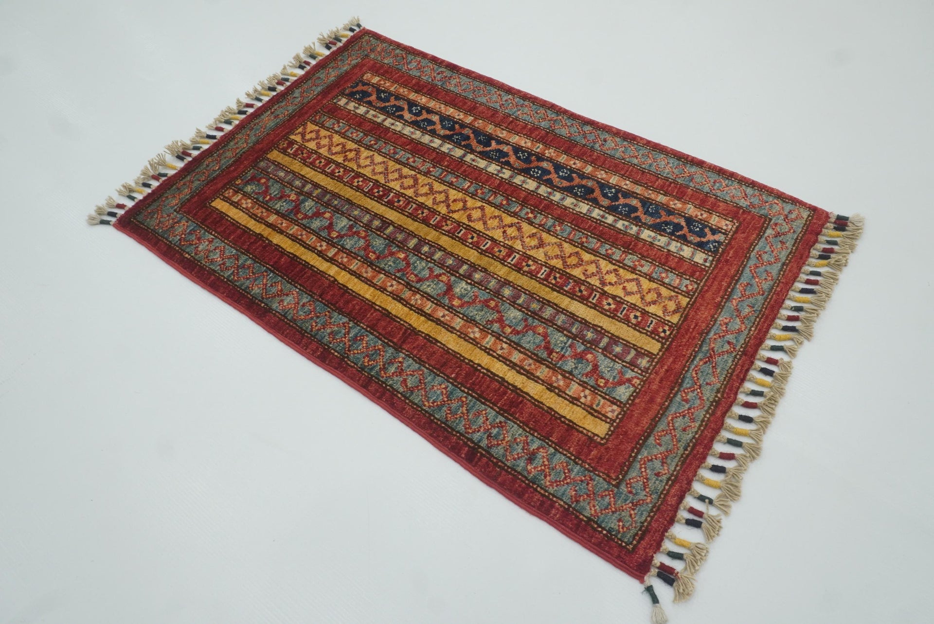 2x3 Red Turkish Hand-Knotted Wool Rug