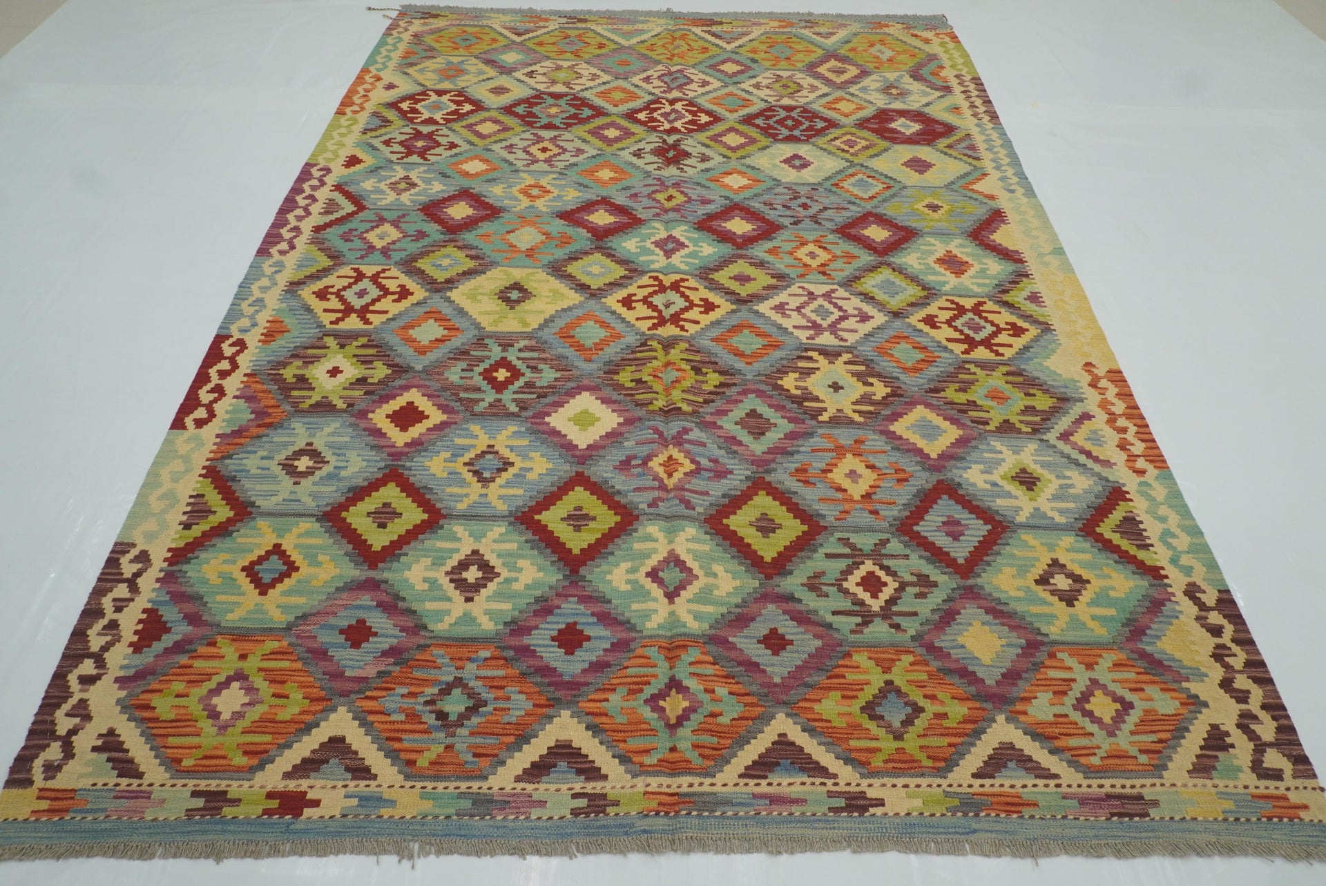 6'9"x9'7" Gray Handmade Afghan Wool Kilim Rug