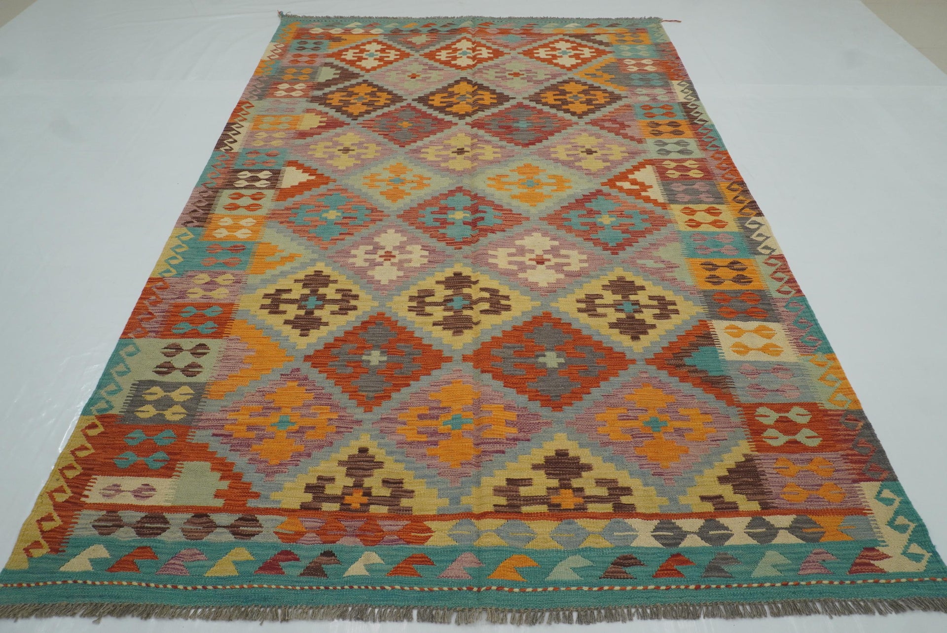 6'7"x9'10" Blue Handmade Afghan Wool Kilim Rug