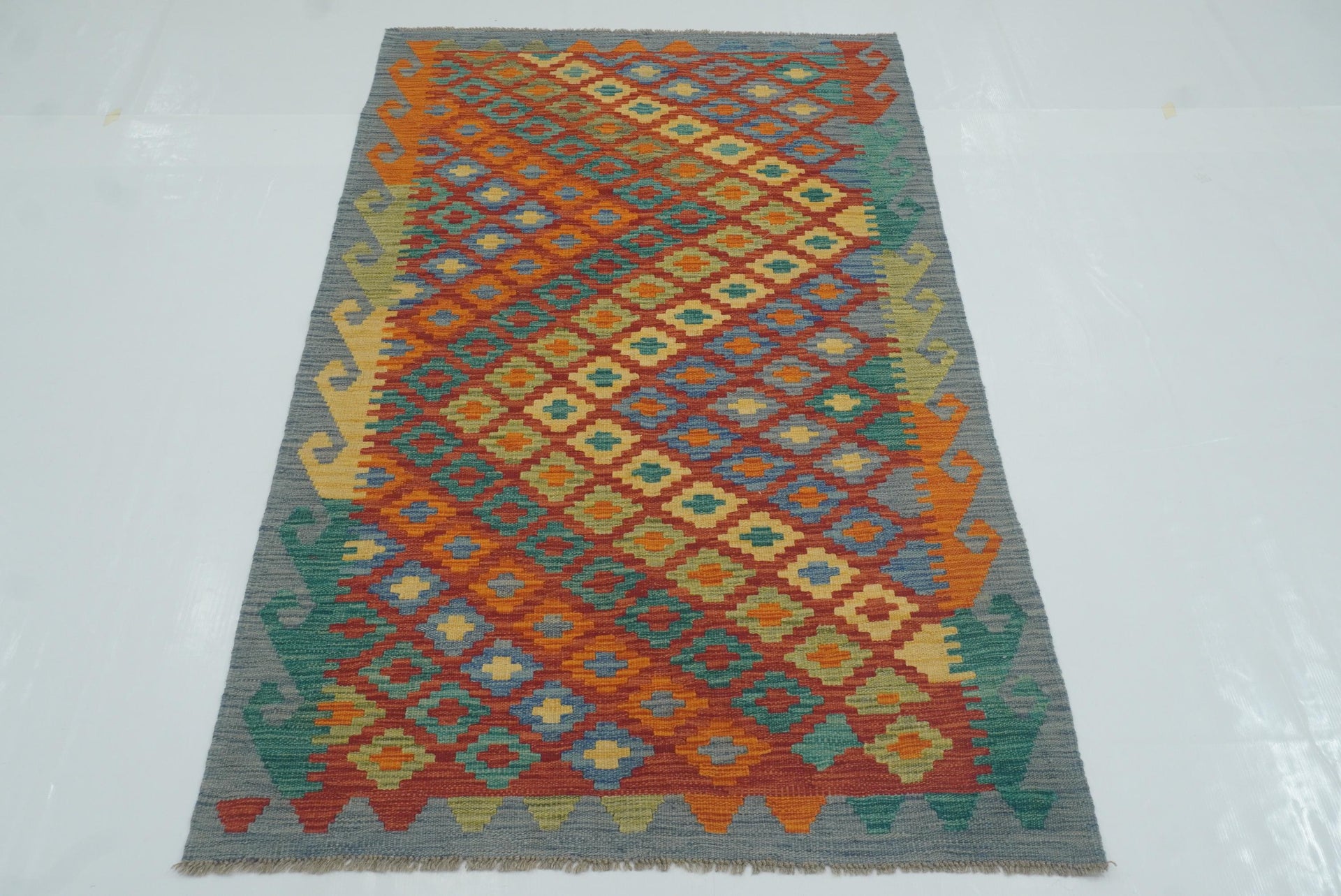 3x5 Red Afghan Handmade Wool Kilim Rug