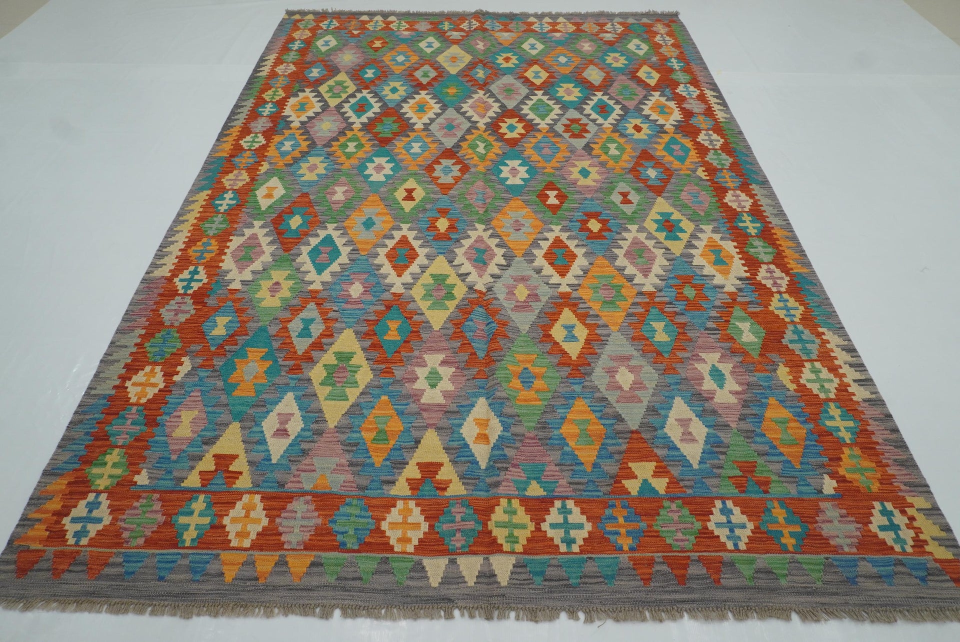 6'9"x9'9" Gray Handmade Afghan Wool Kilim Rug