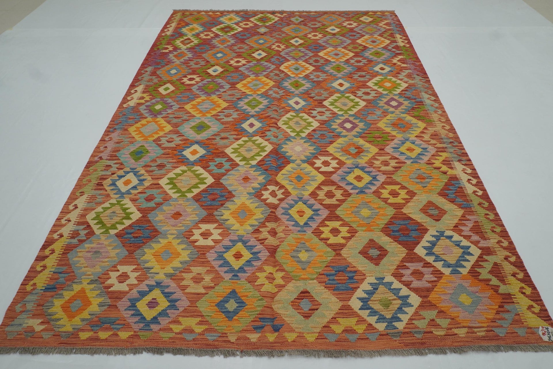 6'8"x9'10" Red Handmade Afghan Wool Kilim Rug