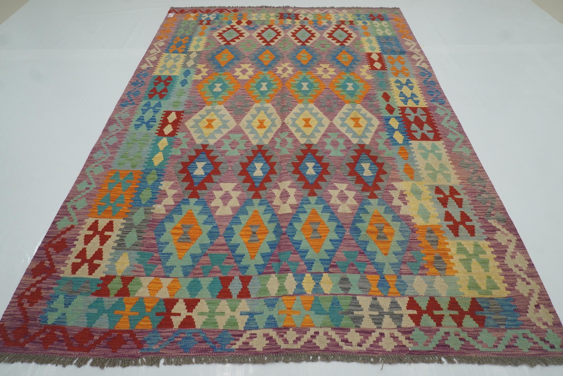6'9"x9'9" Purple Afghan Handmade Wool Kilim Rug