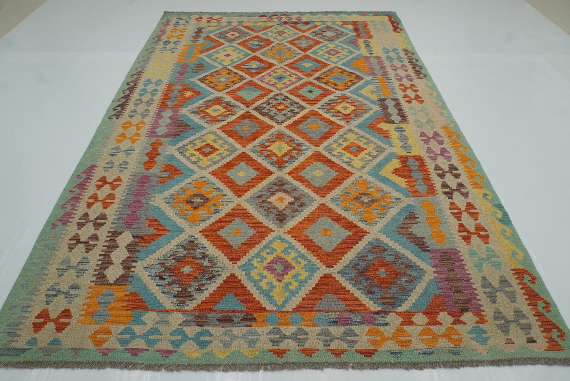 6'10"x10'1" Multicolor Afghan Handmade Wool Kilim Rug