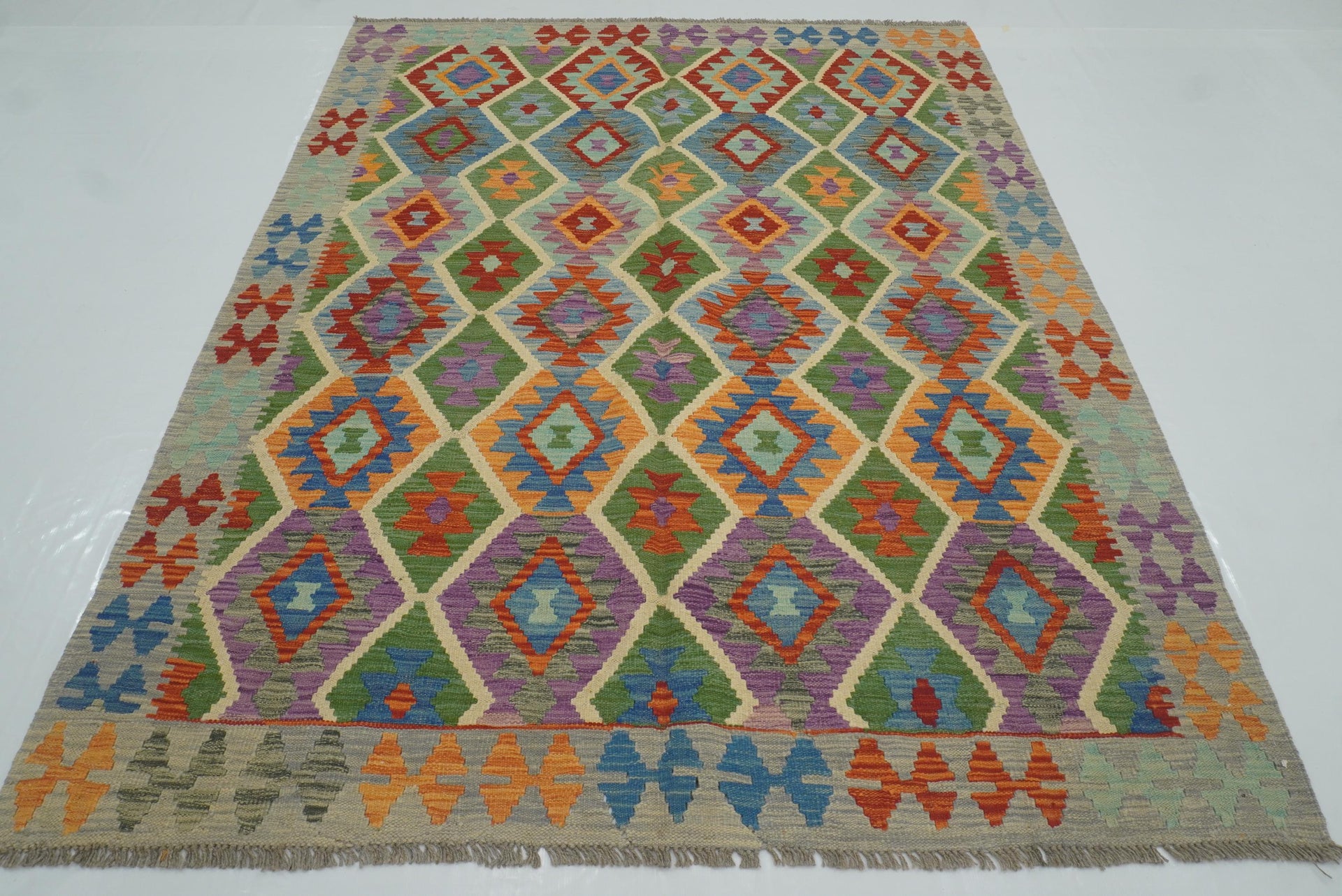 6x8 Multicolor Afghan Handmade Wool Kilim Rug