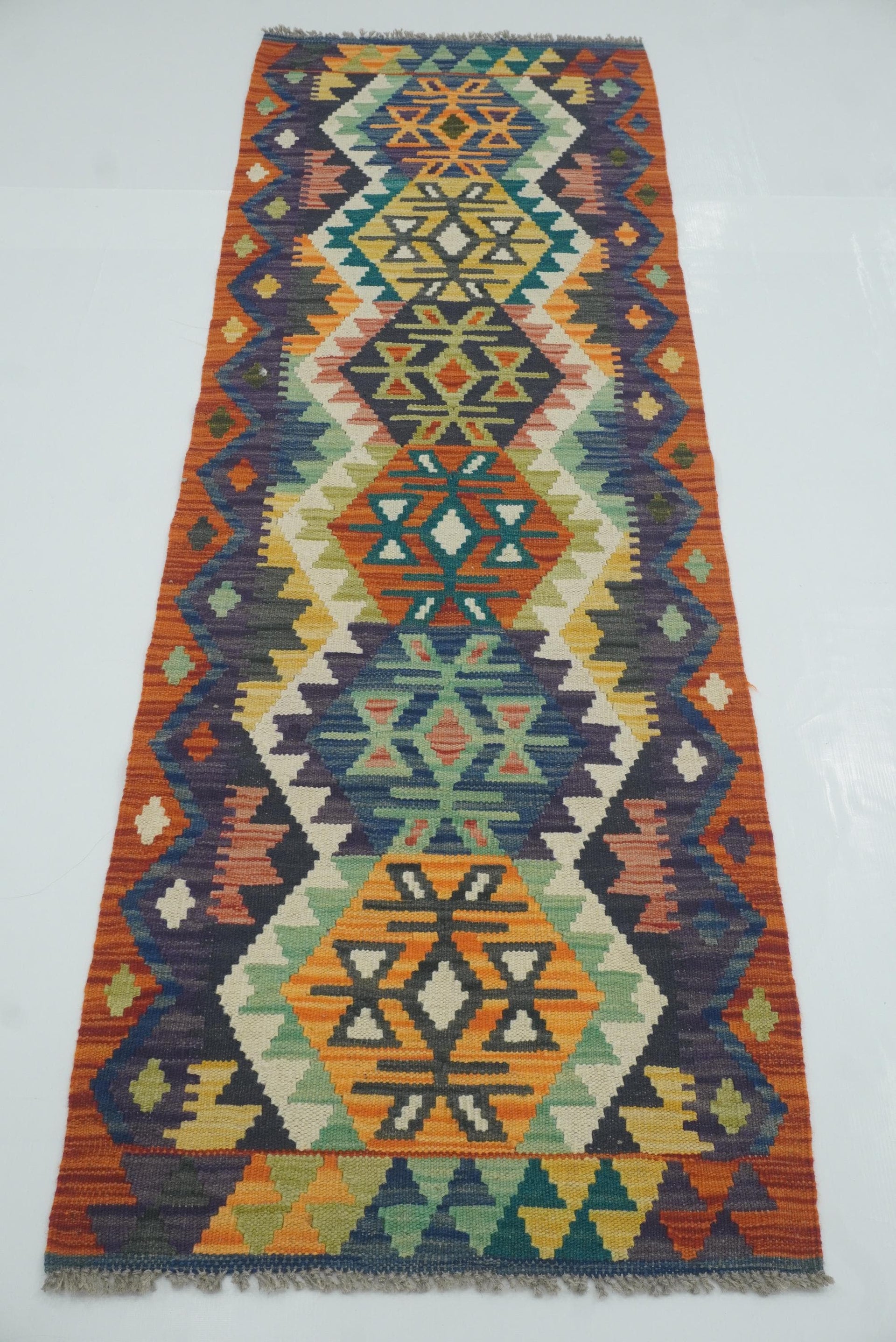 2x6 Multicolor Afghan Handmade Wool Kilim Runner Rug