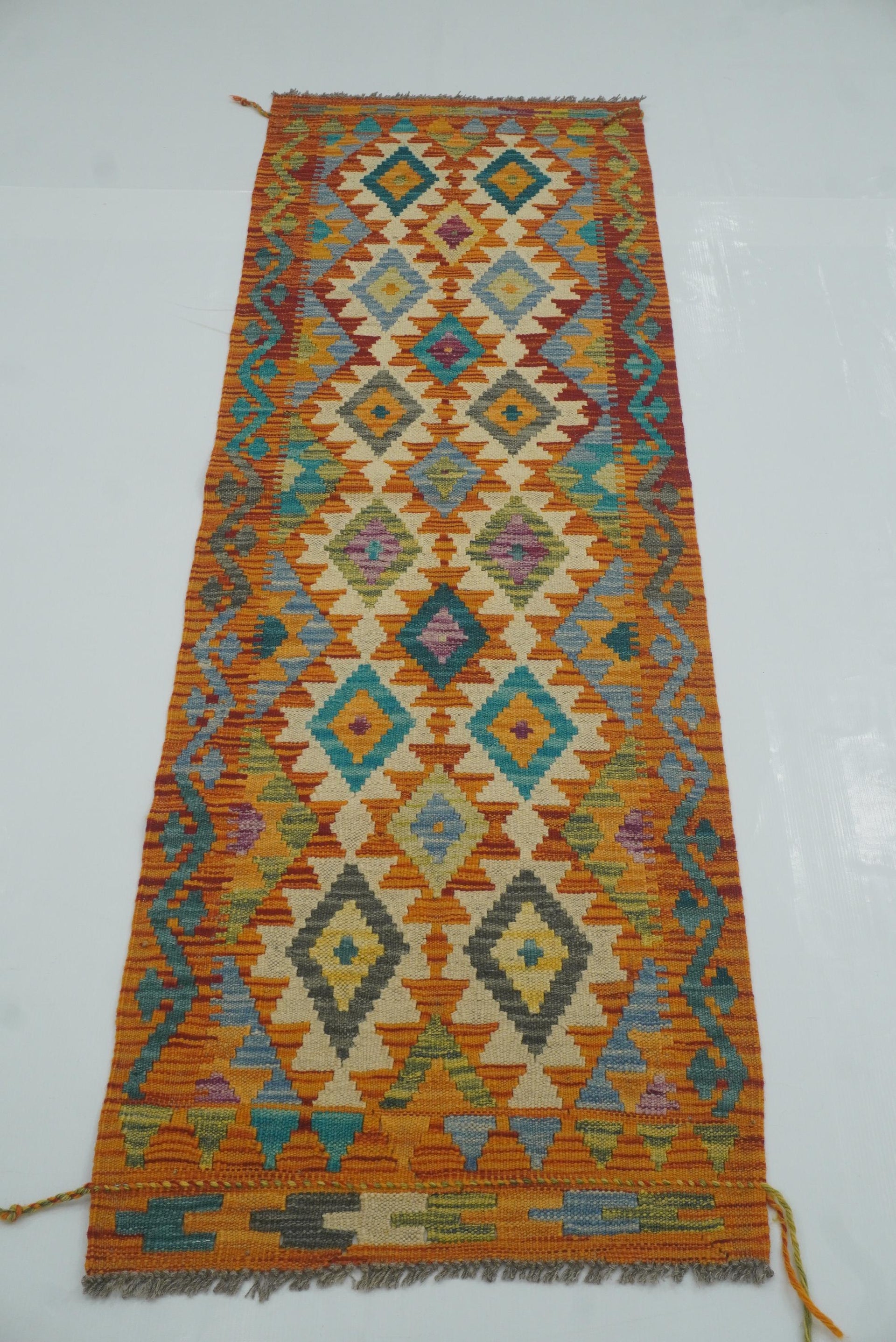 2x6 Orange Afghan Handmade Wool Kilim Runner Rug