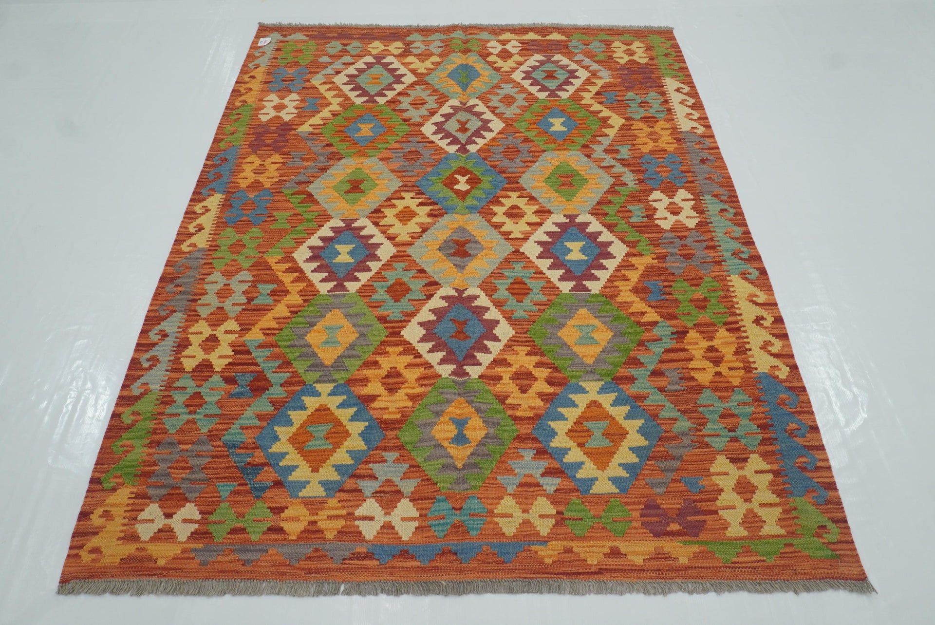 5x7 Red Afghan Handmade Wool Kilim Rug