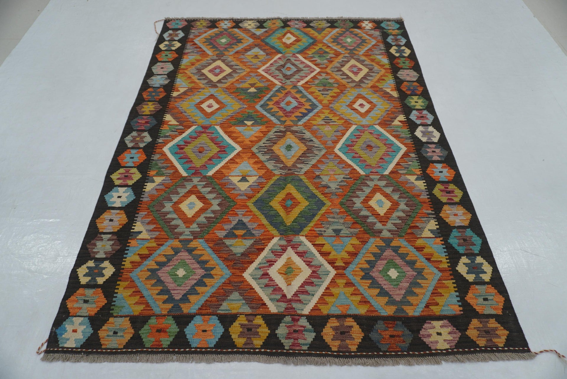 5x7 Red Afghan Handmade Wool Kilim Rug