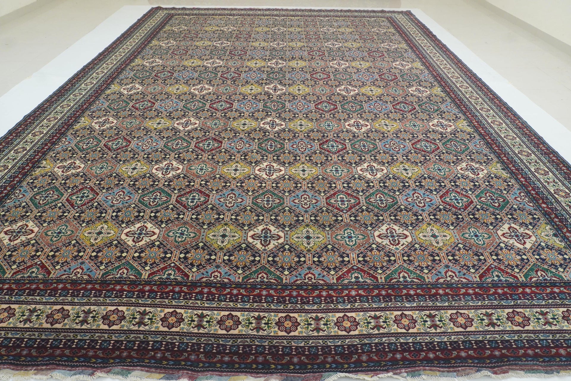 13x19 Afghan All over Geometric Hand-Knotted Wool Oriental Rug