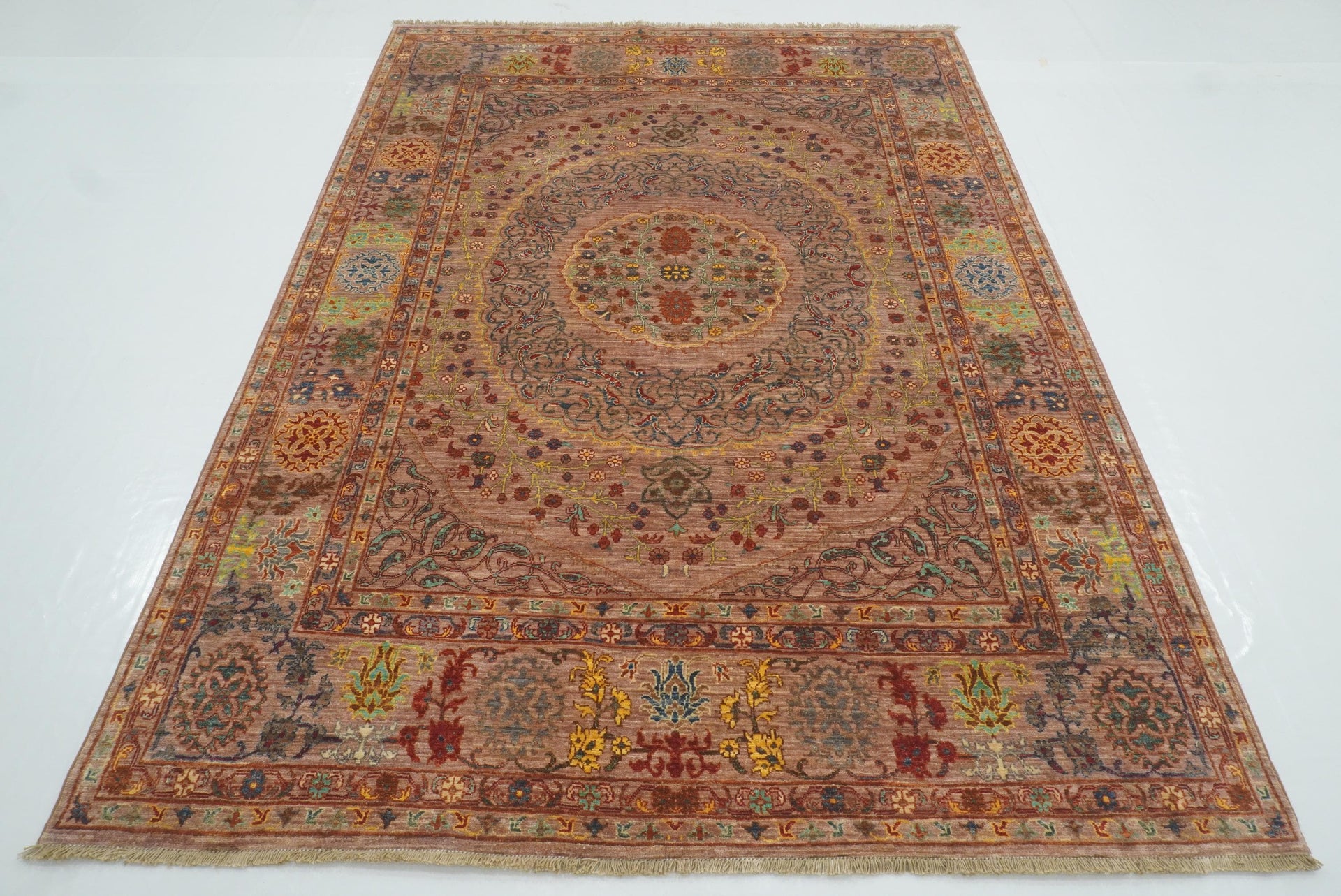 6x8 Pink Oushak Turkish Style Hand Knotted Wool Medallion Rug
