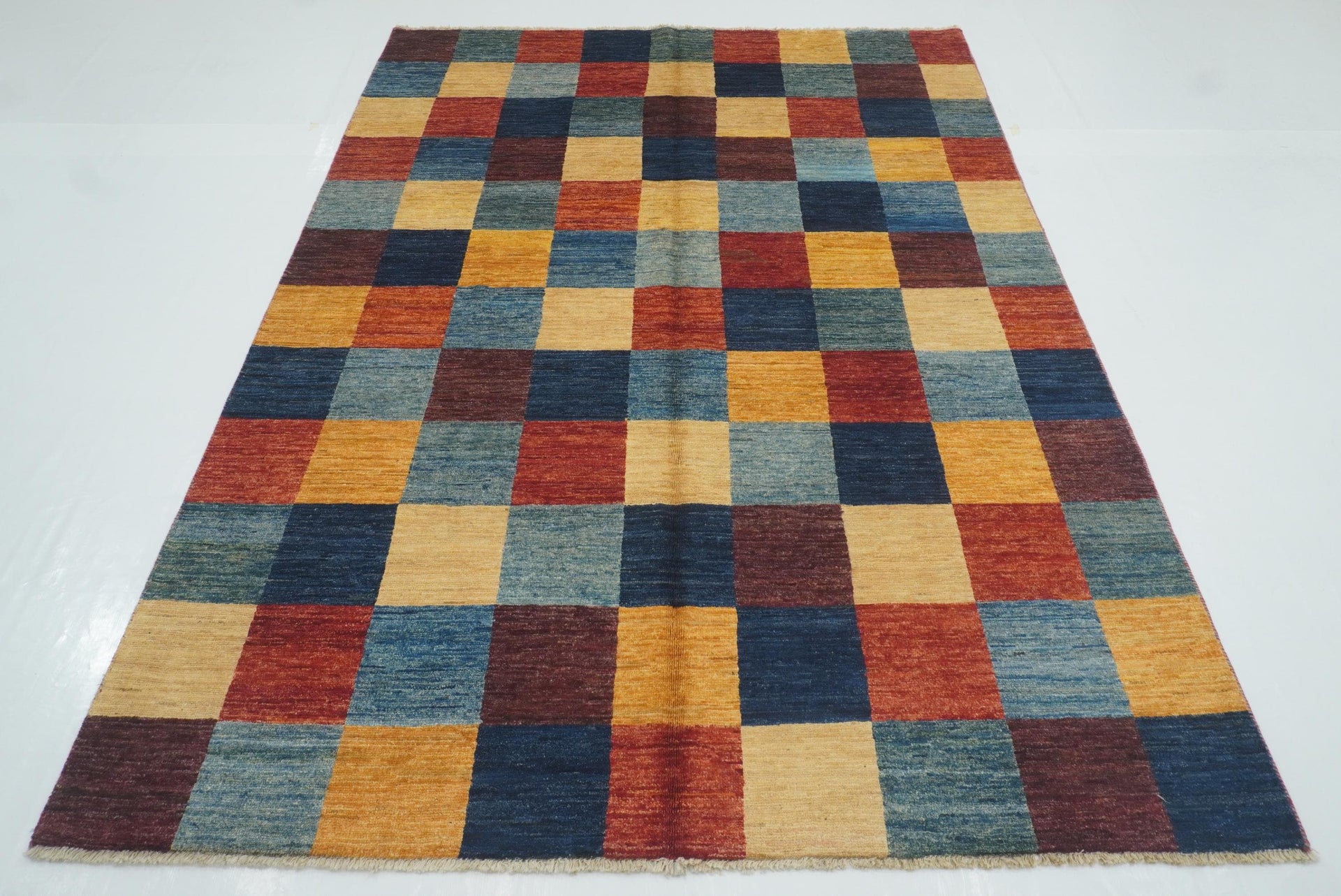 5x8 Checkered Gabbeh Afghan Hand Knotted Wool Rug