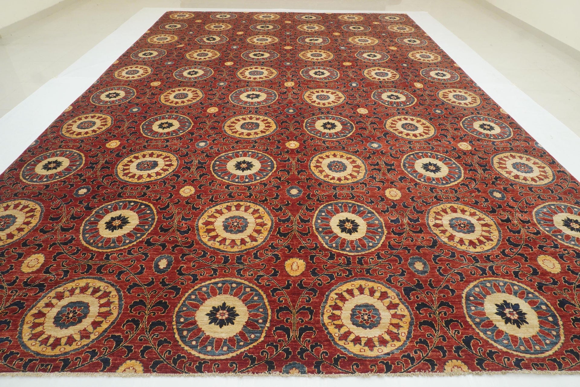 13x19 Red Ikat Afghan Hand Knotted Wool Large Rug