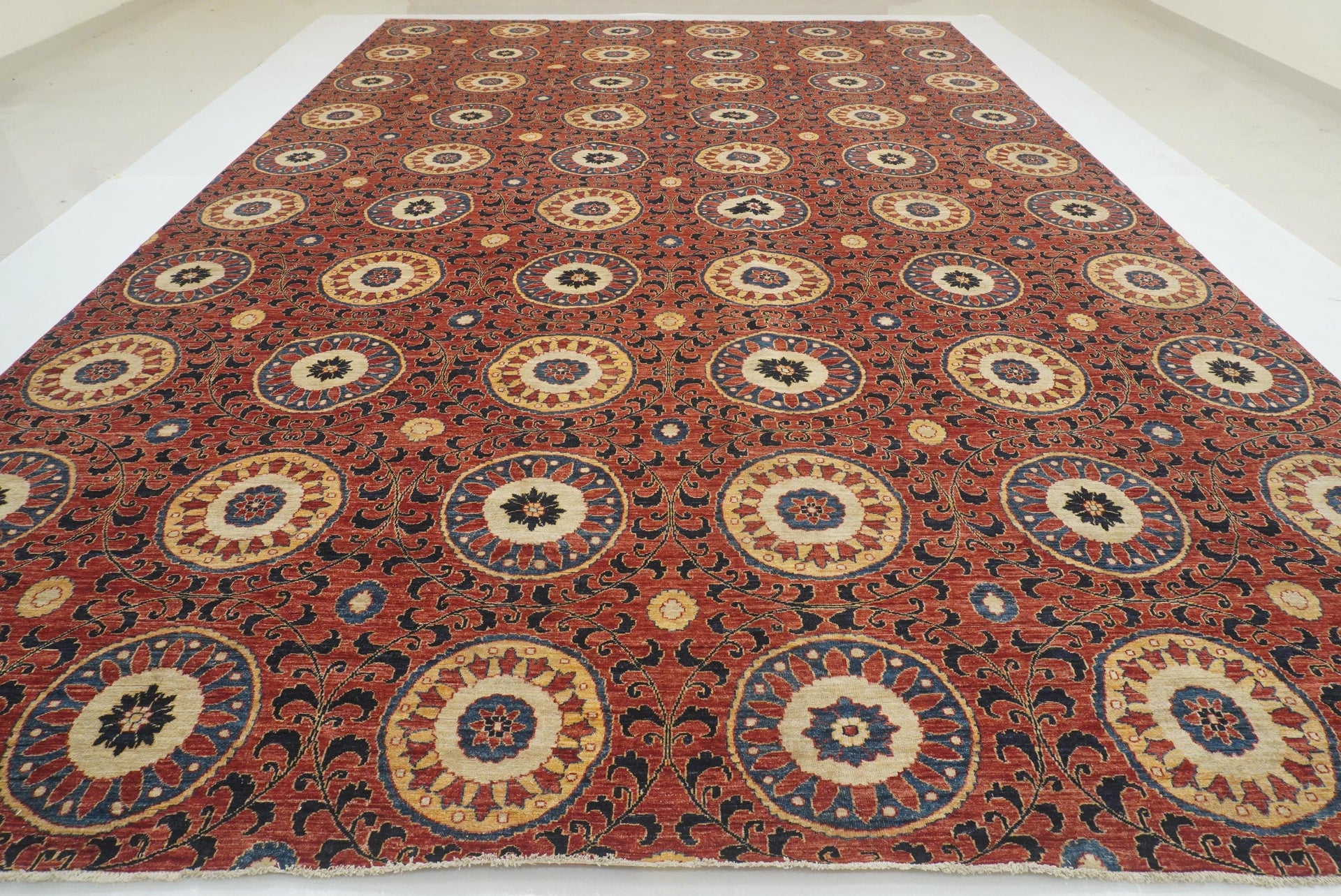 13x19 Red Ikat Afghan Hand Knotted Wool Large Rug