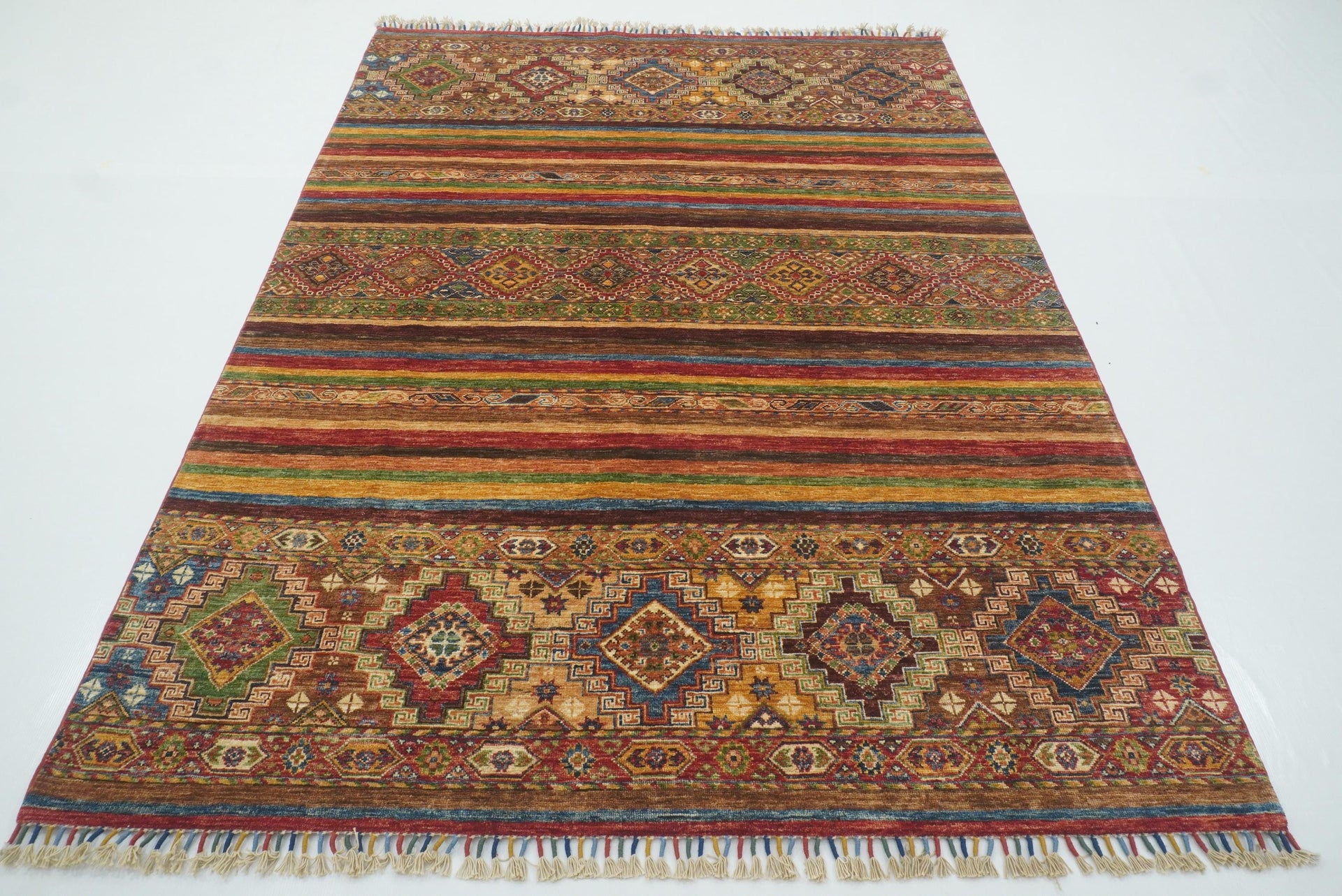 6x8 Red Khorjin Afghan Hand-Knotted Wool Rug