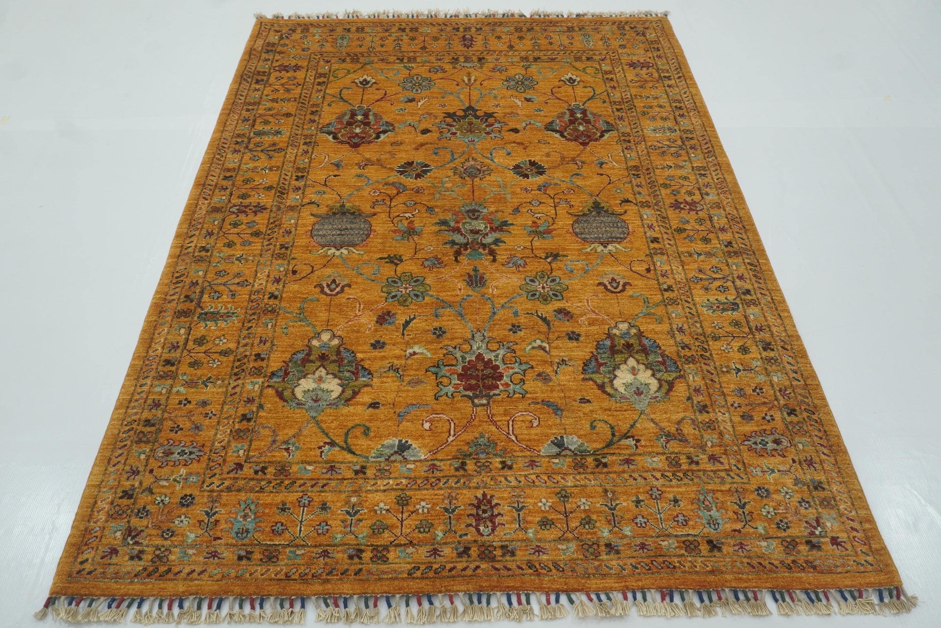 5x7 Orange Waziri Afghan Hand knotted Wool Oriental Rug