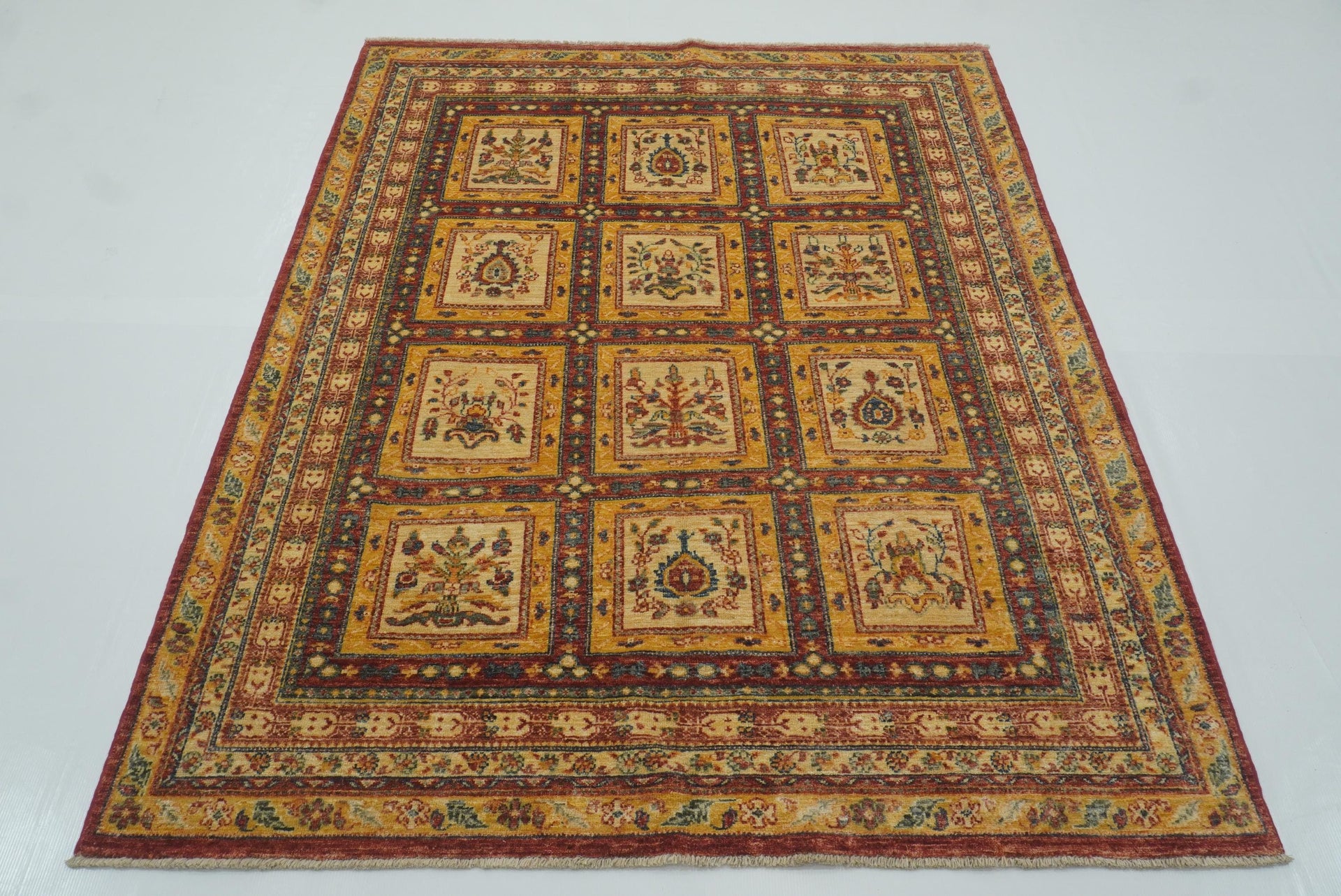 5x6 Red Bakhtiar Afghan Hand-Knotted Wool Oriental Rug