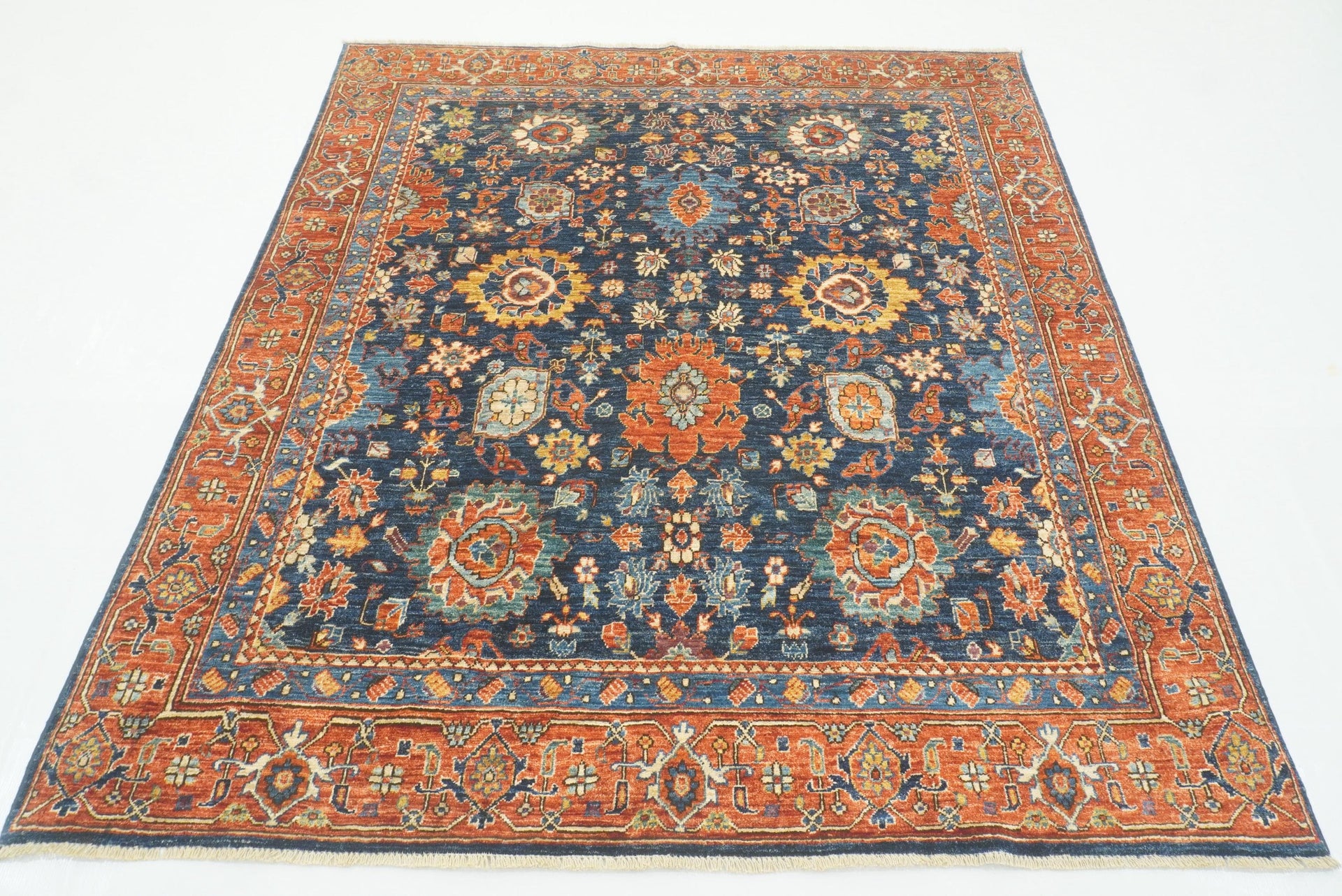 6x6 Blue Afghan Bidjar Hand-Knotted Wool Oriental Square Rug