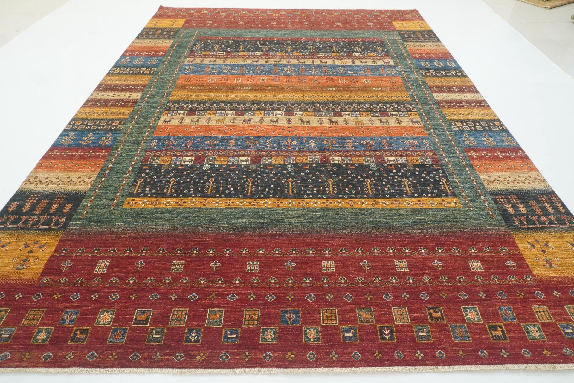9x12 Red Afghan Kashkuli Hand-Knotted Wool Gabbeh Rug