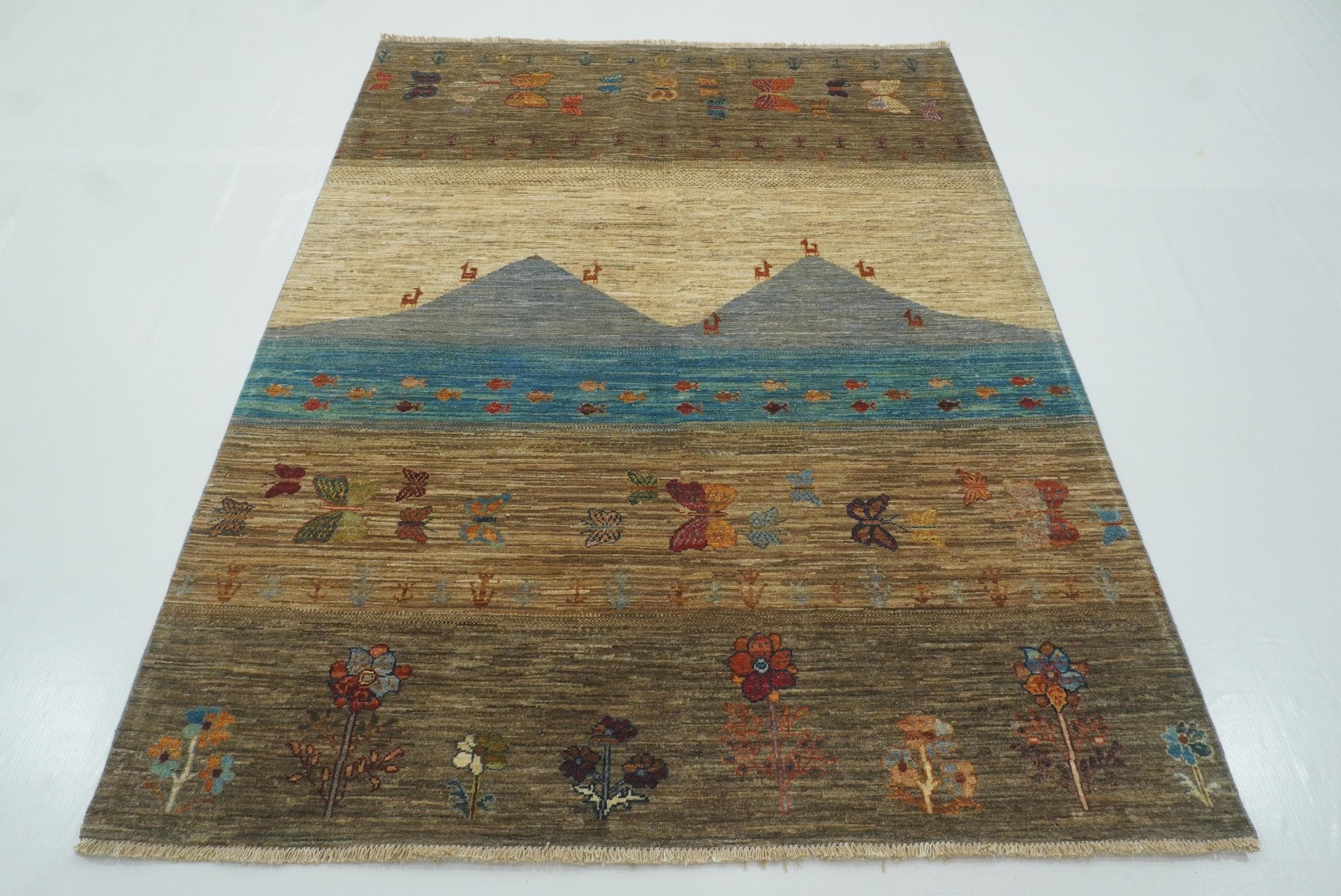 5x7 Gray Gabbeh Landscape Hand-Knotted Afghan Wool Rug
