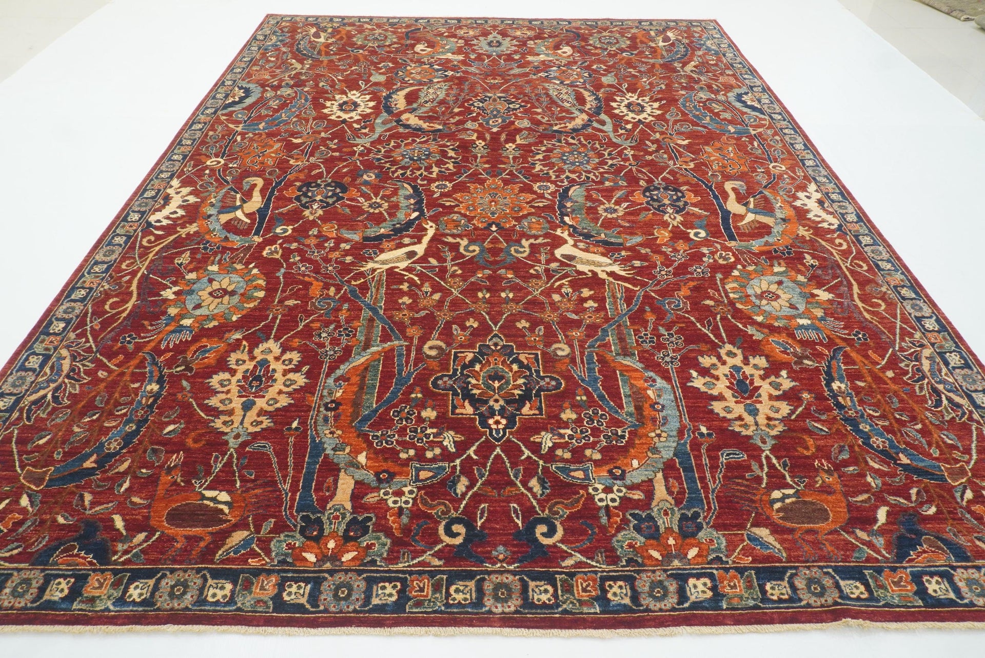 9x12 Red Tribal Bird Afghan Gabbeh Hand-Knotted Wool Rug