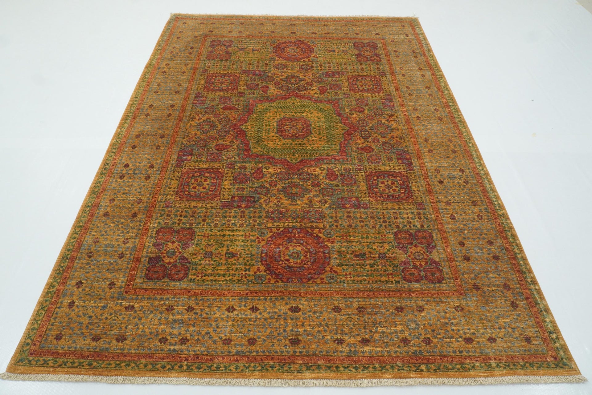 6x8 Mamluk Orange Afghan Hand Knotted Wool Rug