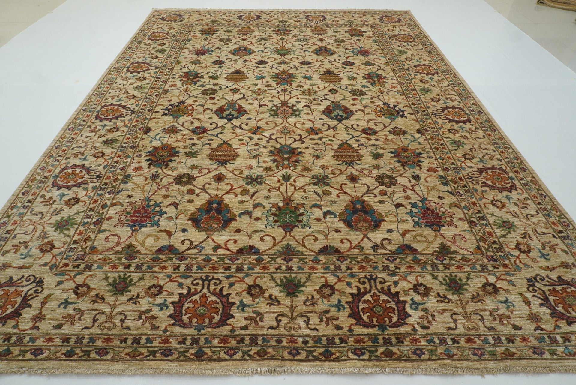 9x12 Waziri Beige Afghan Hand knotted Wool Oriental Rug