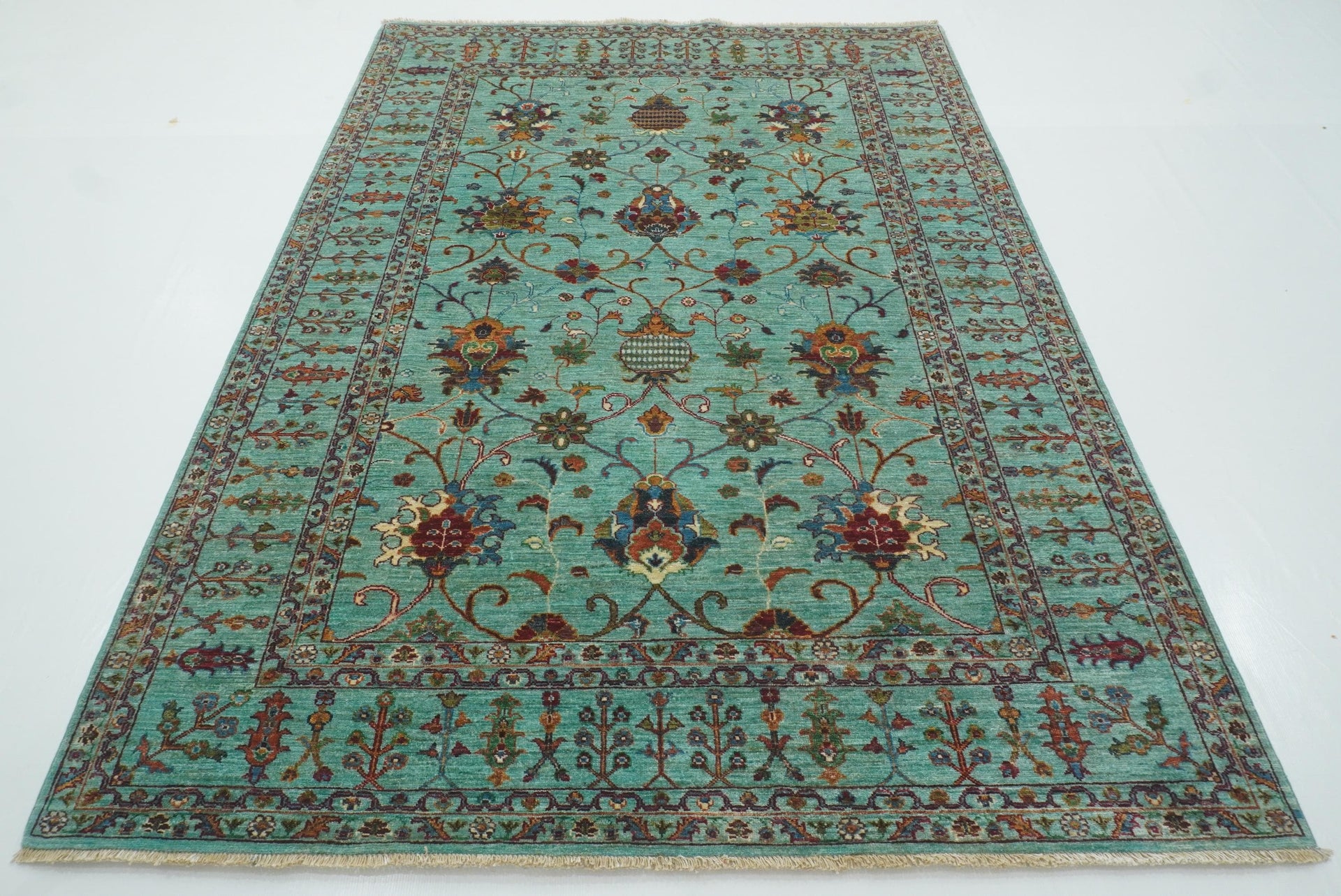 6x8 Waziri Turquoise Blue Afghan Hand Knotted wool Oriental Rug