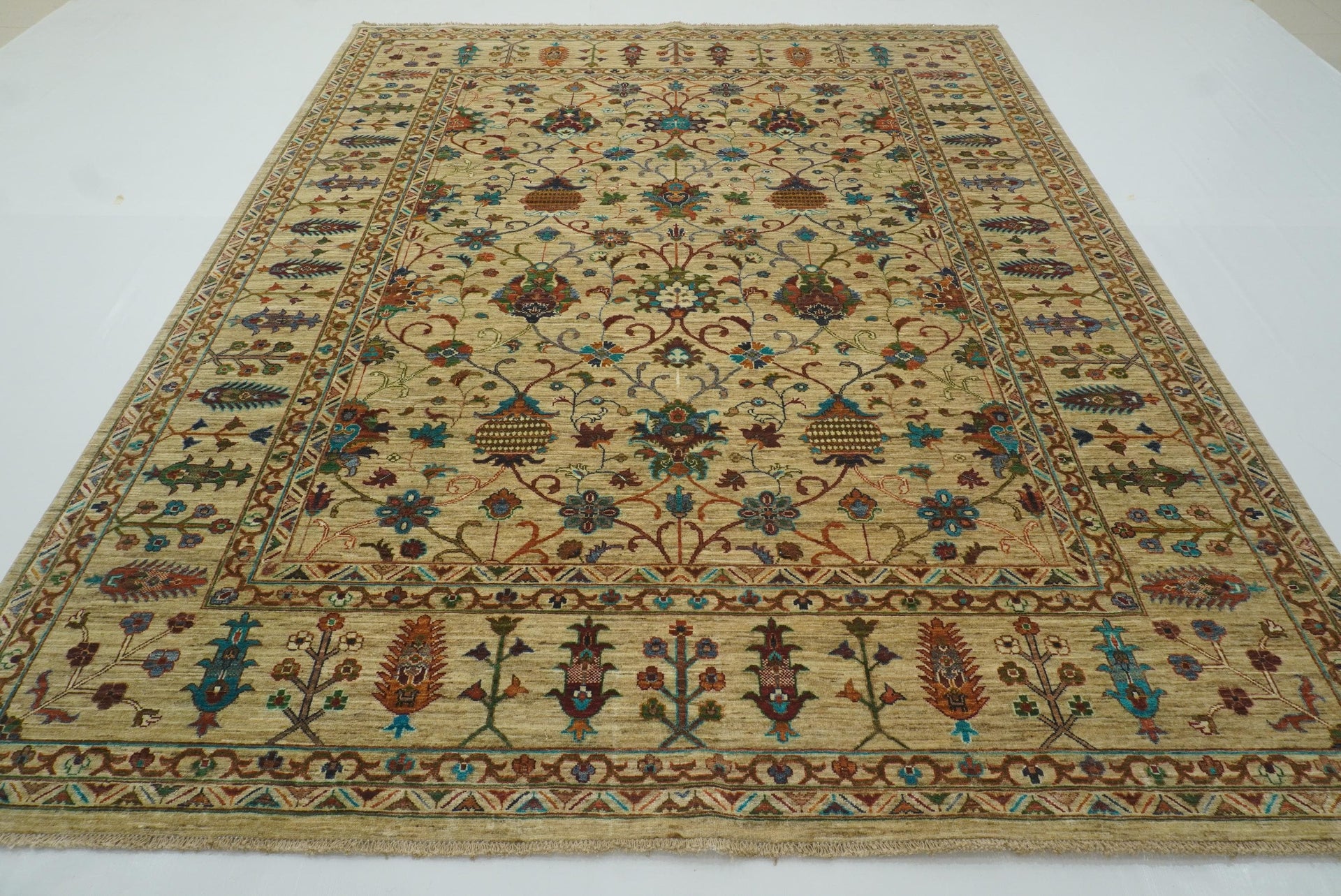 8x10 Waziri Beige Afghan Hand knotted Wool Oriental Rug