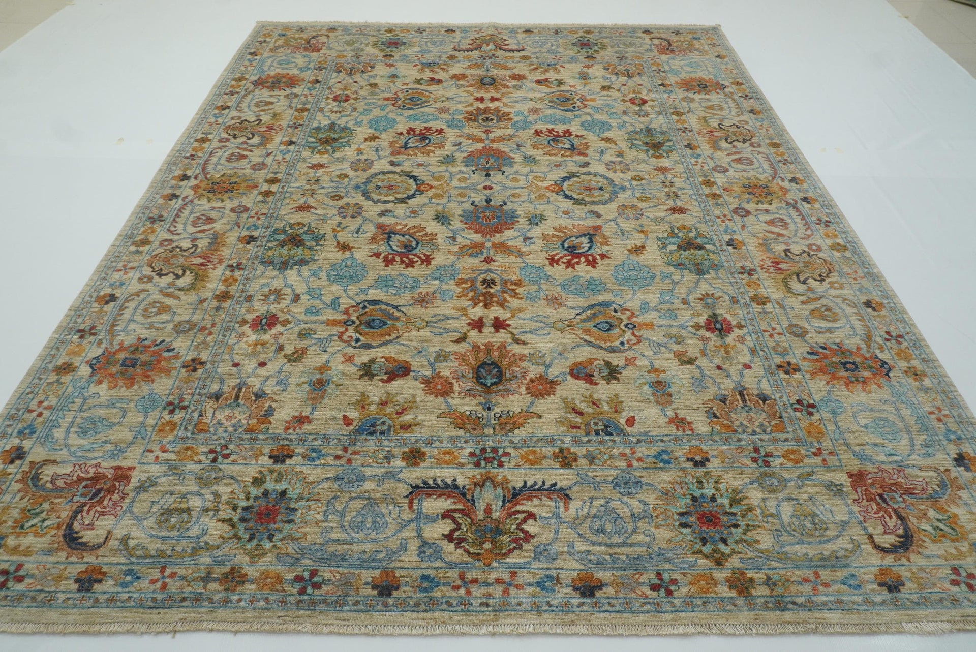 8x10 Beige Waziri Afghan Hand knotted Wool Oriental Rug