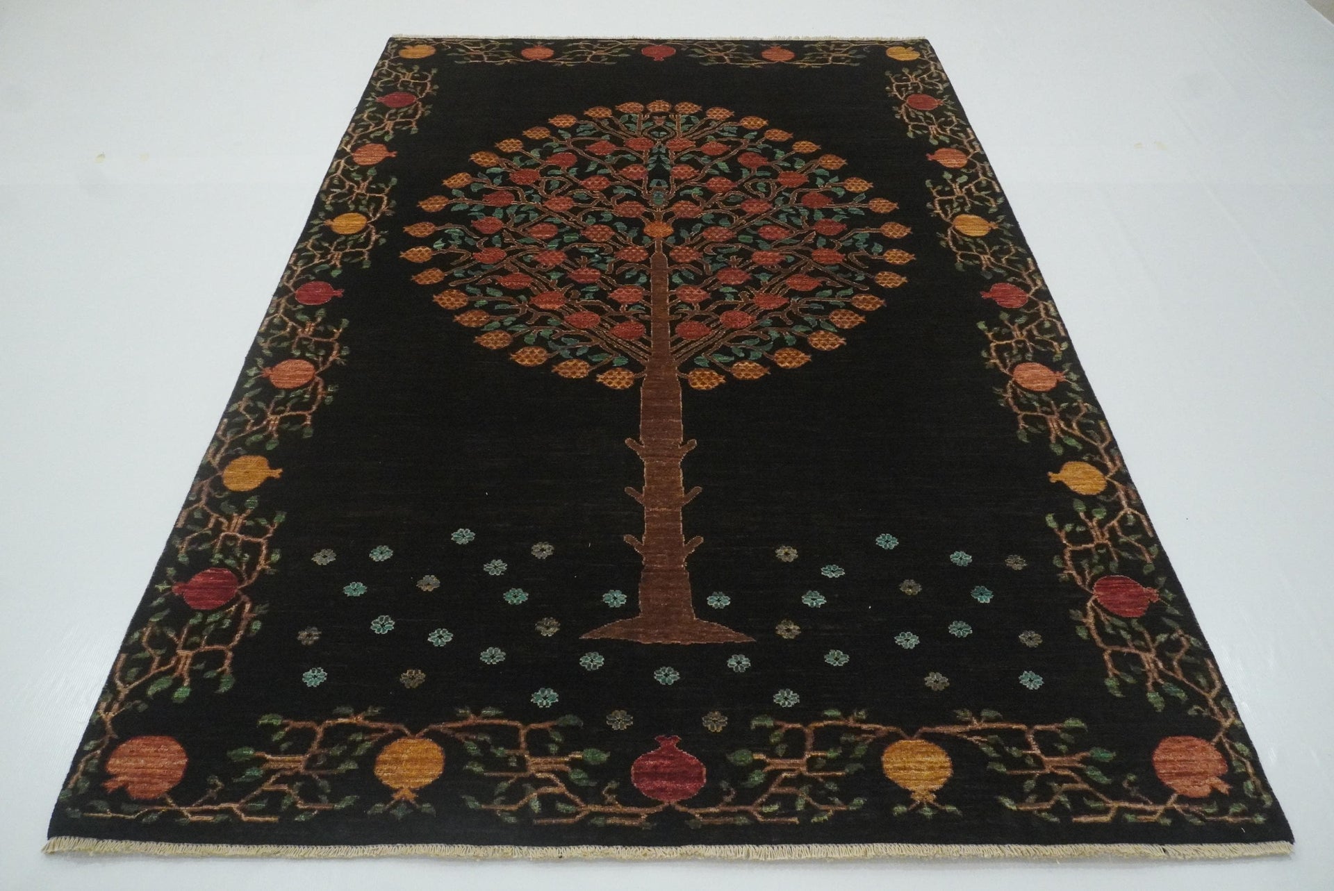 6x8 Black Gabbeh Hand-Knotted Afghan Tree of Life Rug