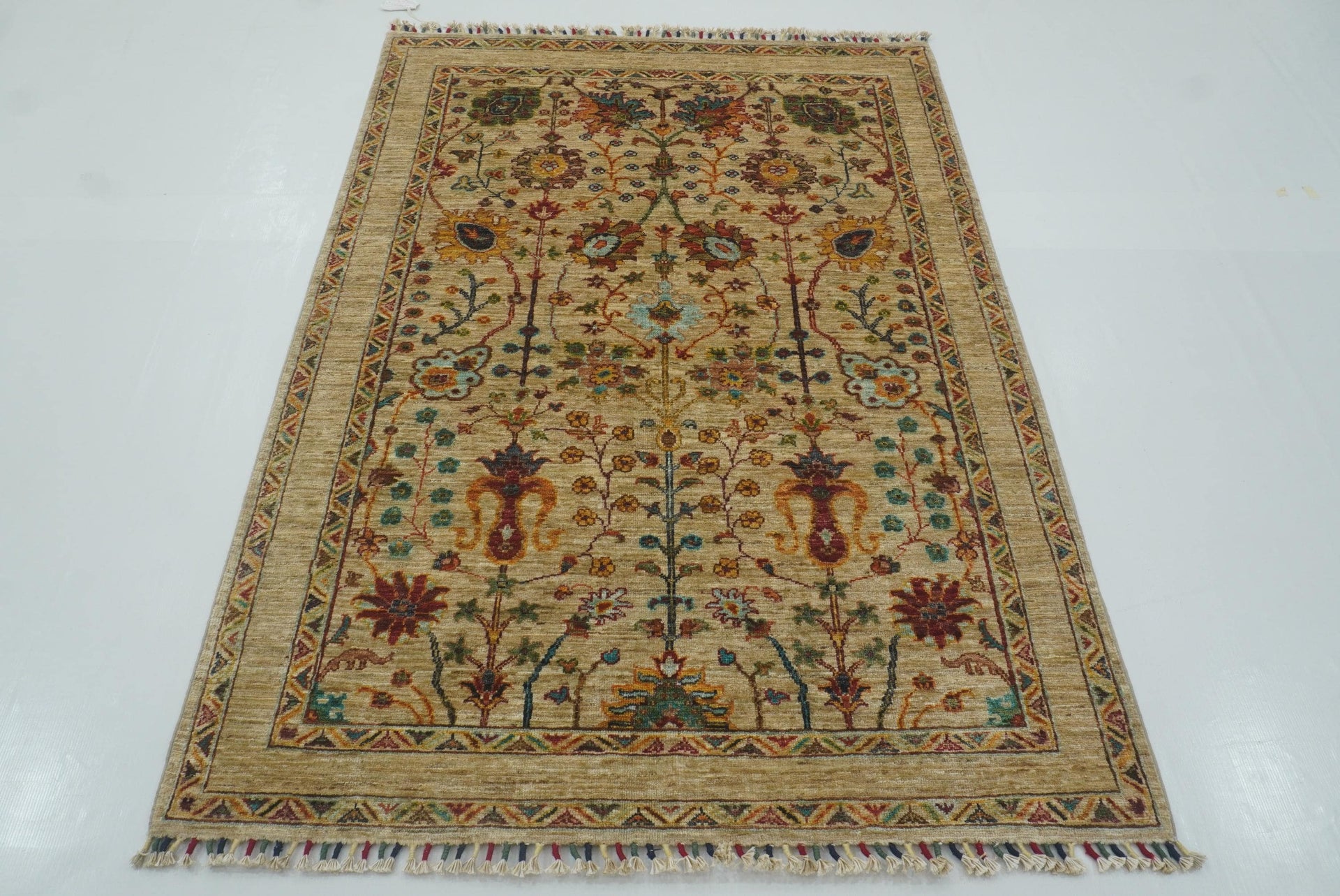 4x6 Beige Waziri Afghan Hand knotted Oriental Rug