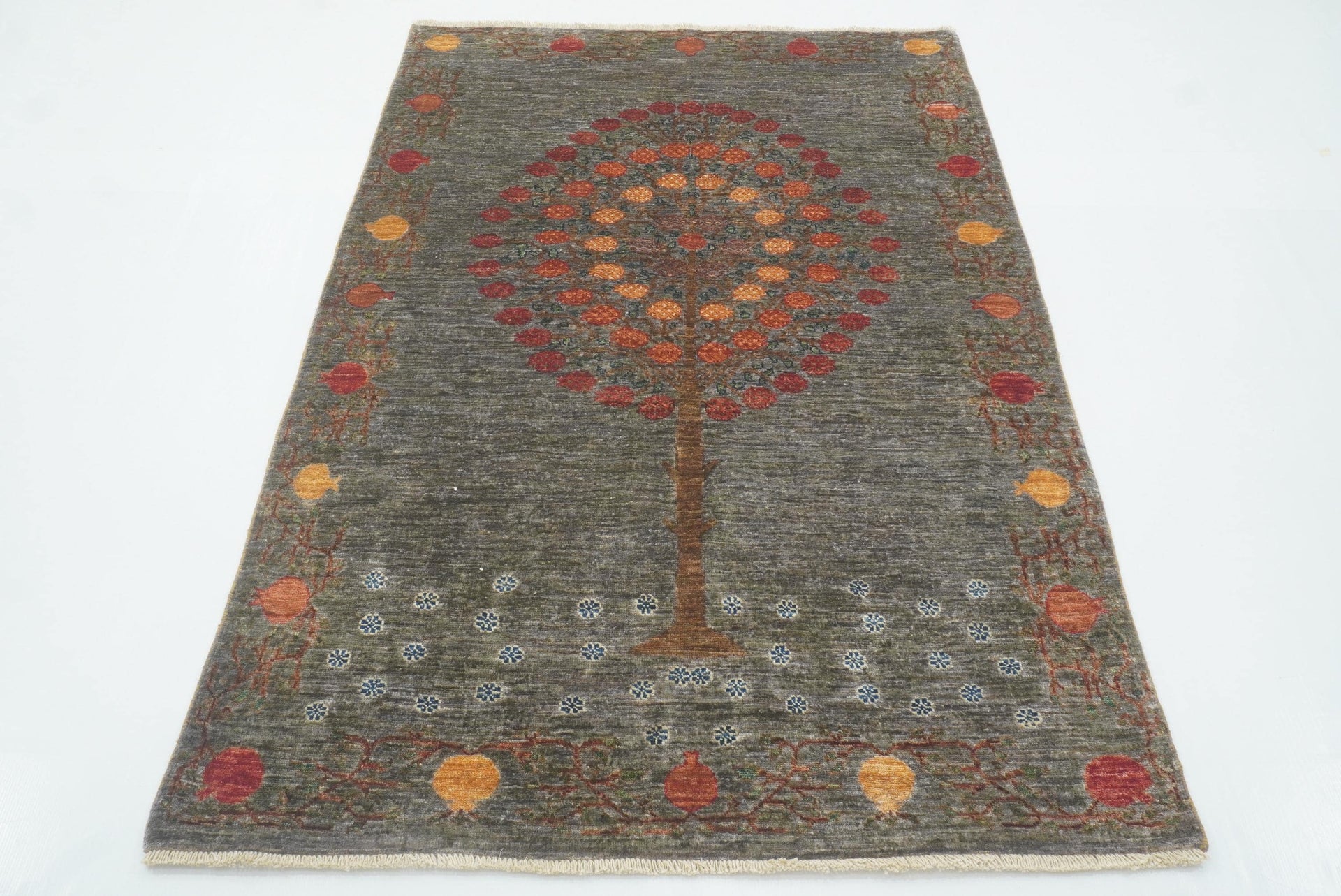 4x6 Blueish Gray Gabbeh Tree of life Afghan Hand knotted Rug