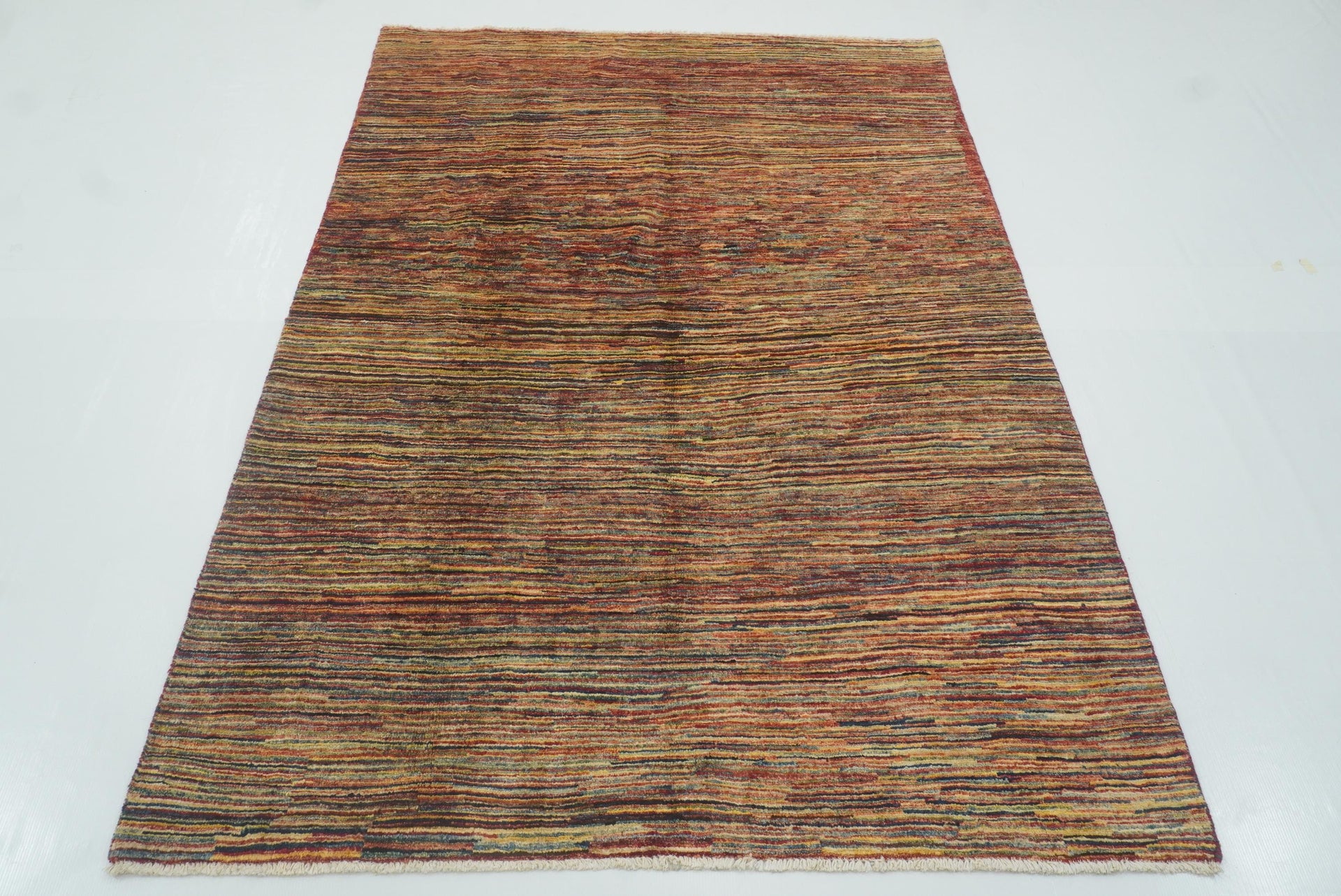4'6"x6'5" Striped Gabbeh Afghan Hand knotted Wool Rug