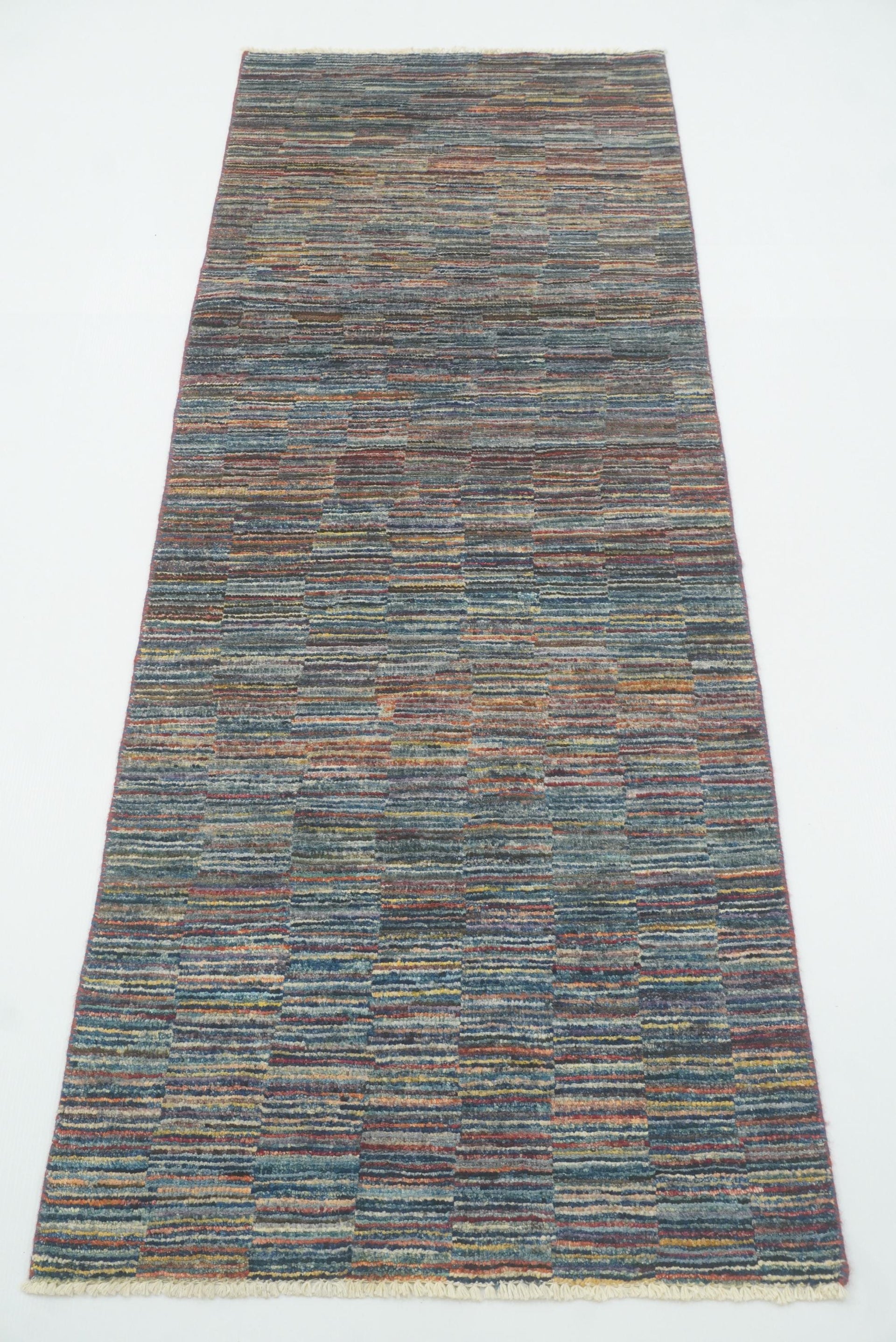2'4"x6'4" Striped Gabbeh Blue Afghan Hand knotted Wool Runner Rug