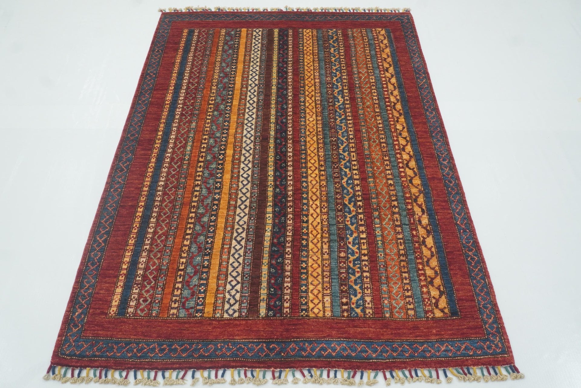 4x6 Red Shawl Hand Knotted Tribal Wool Rug