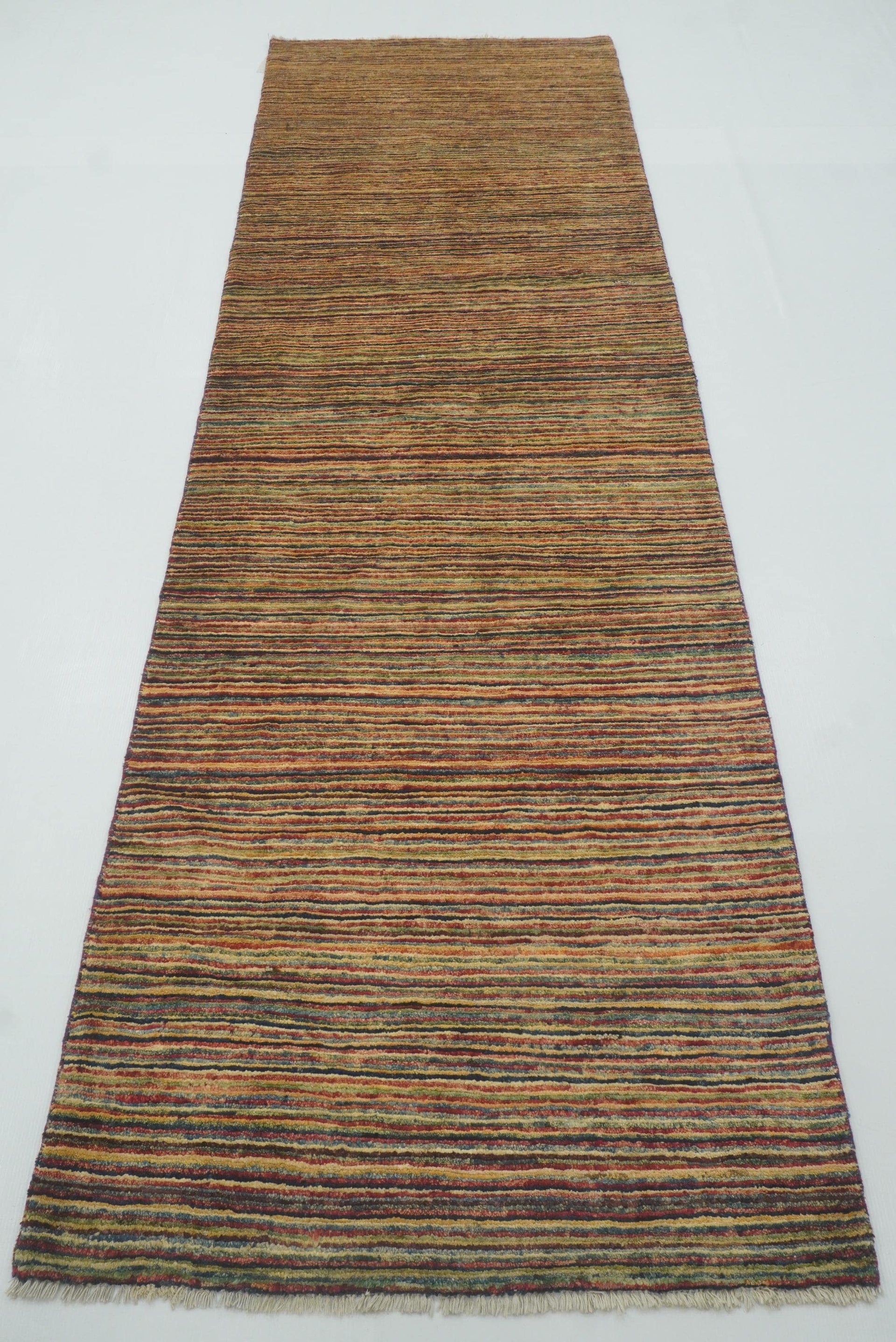 10 ft Striped Gabbeh Afghan Hand knotted Runner Rug