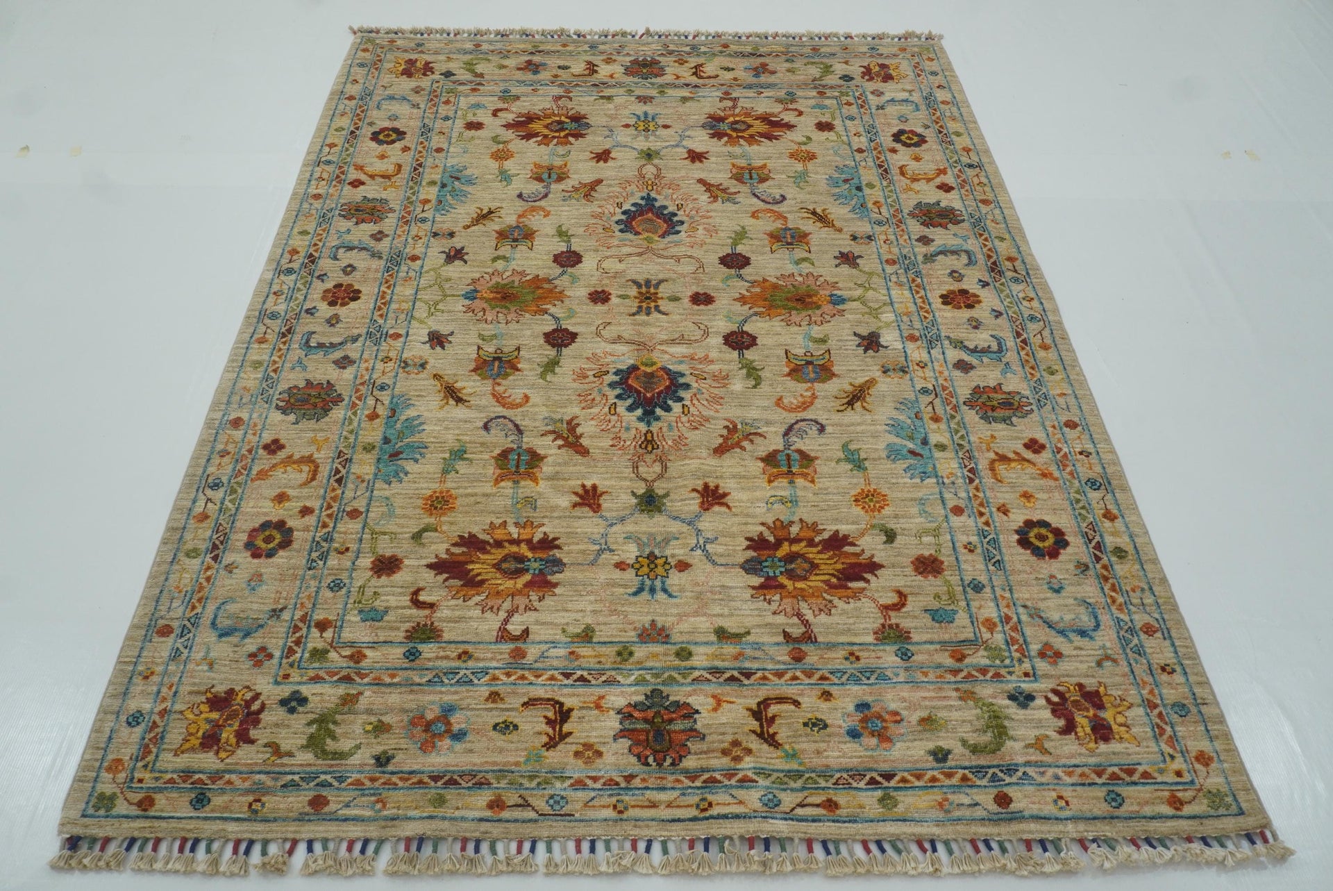5x7 Beige Waziri Afghan Hand knotted Wool Oriental Rug