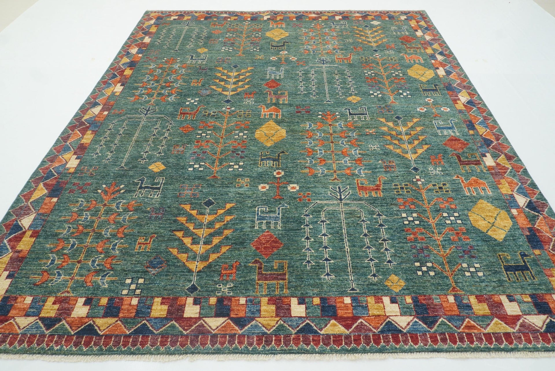 8x10 Green Gabbeh Afghan Hand knotted Wool Tribal Rug