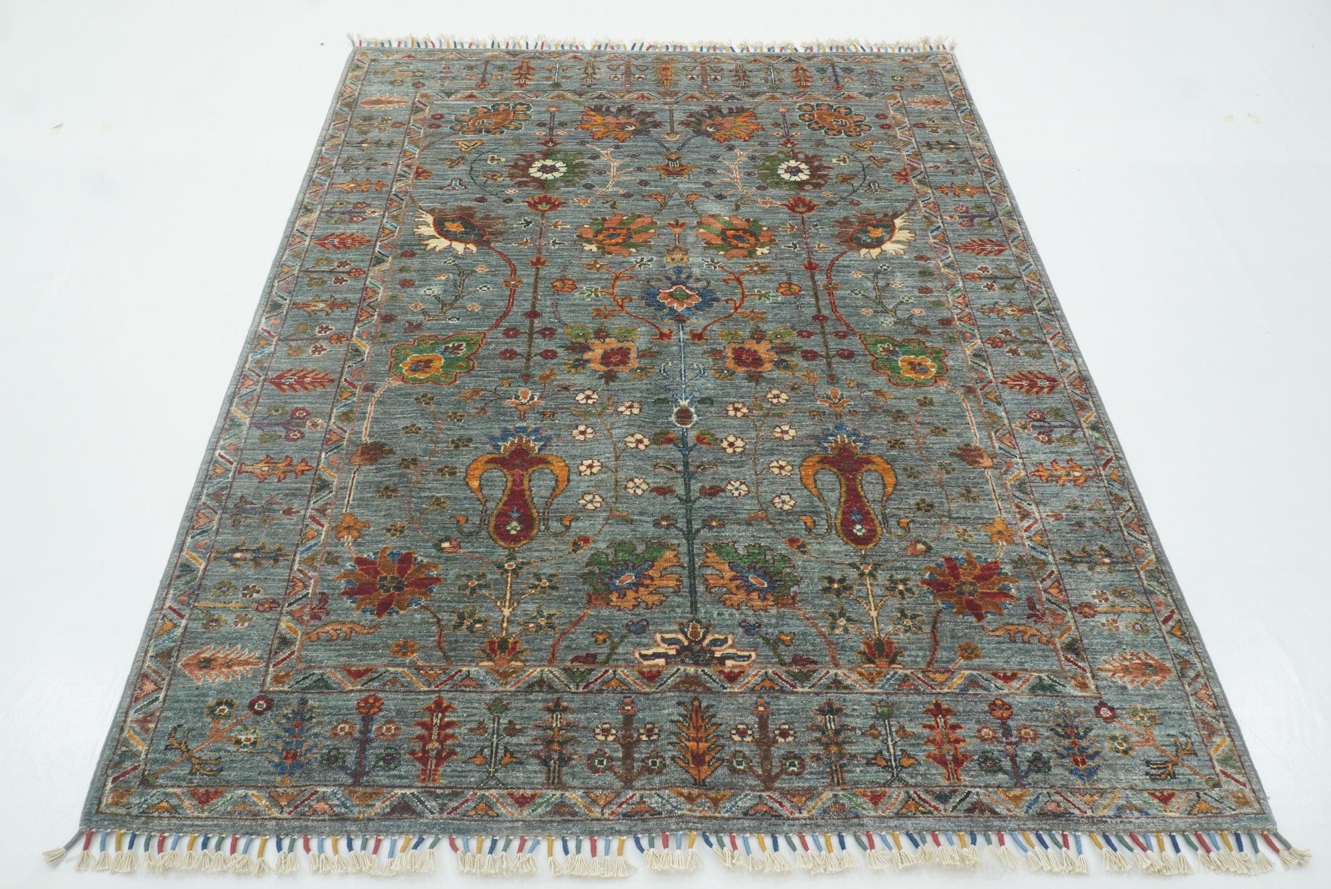 5x7 Waziri Blueish Gray Afghan Hand knotted Oriental Rug