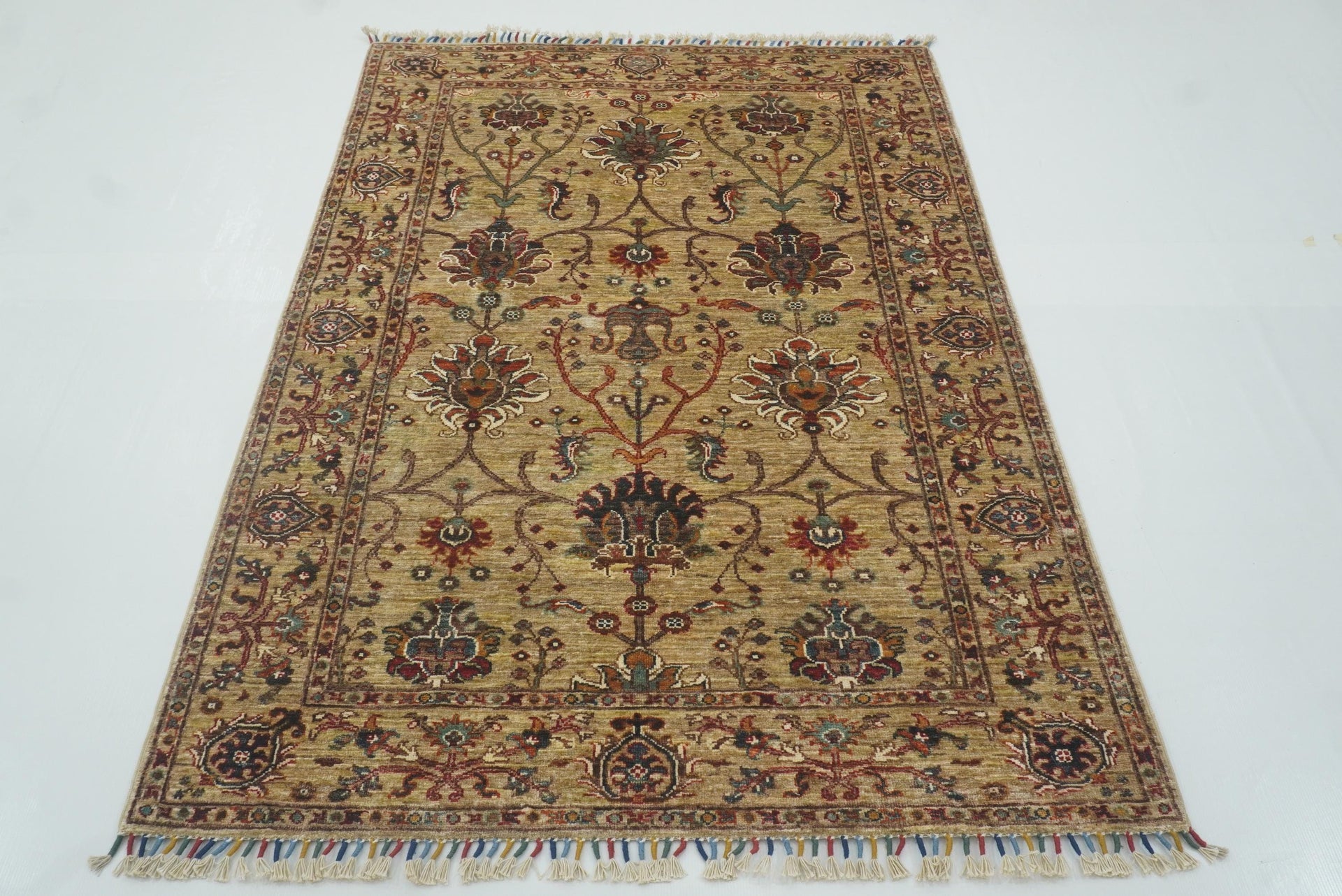 4x6 Beige Afghan Hand knotted Wool Oriental Rug