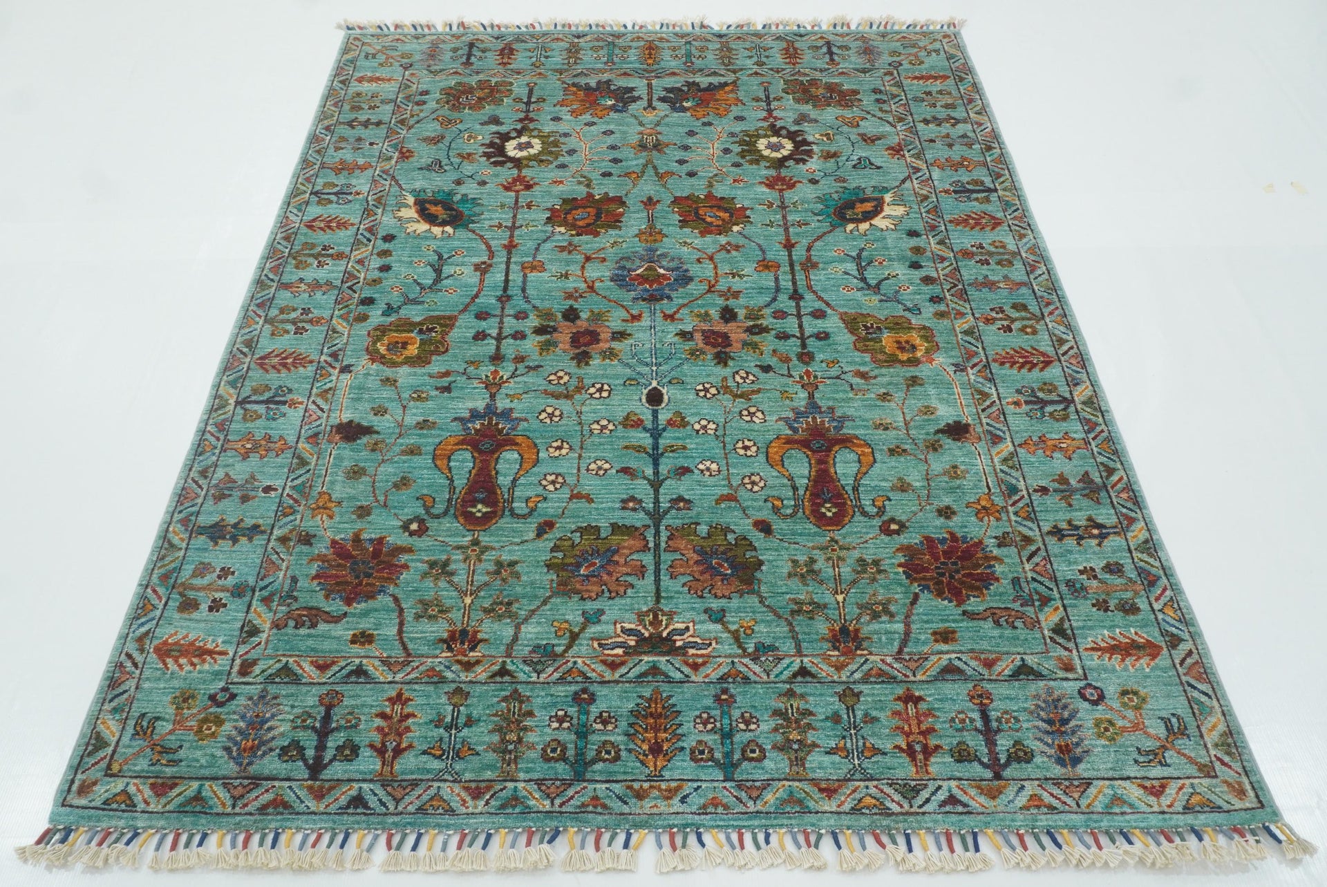 5x7 Waziri Turquoise Blue Afghan Hand knotted Oriental Rug