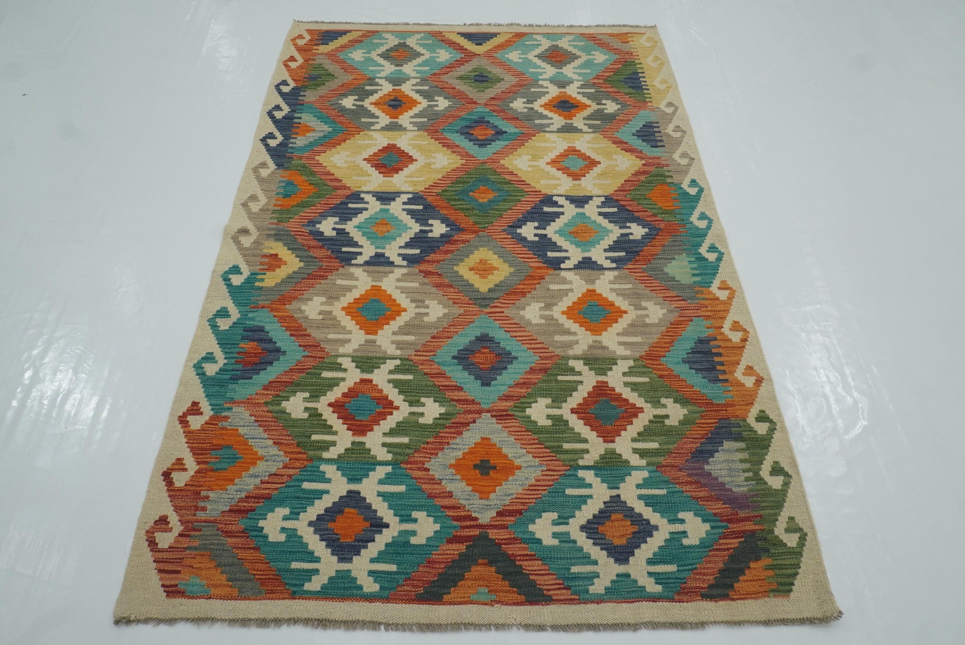 4x6 Red Afghan Handmade Geometric Kilim Rug