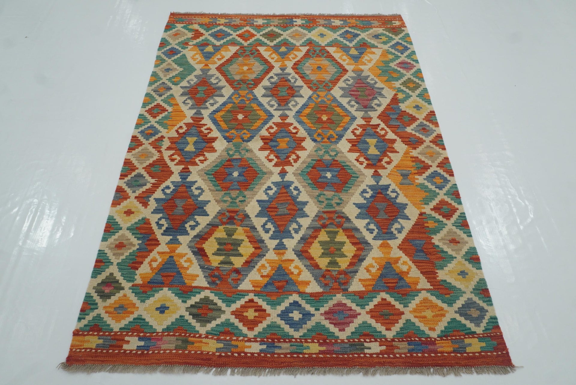 4x6 Red Afghan Handmade Geometric Kilim Rug