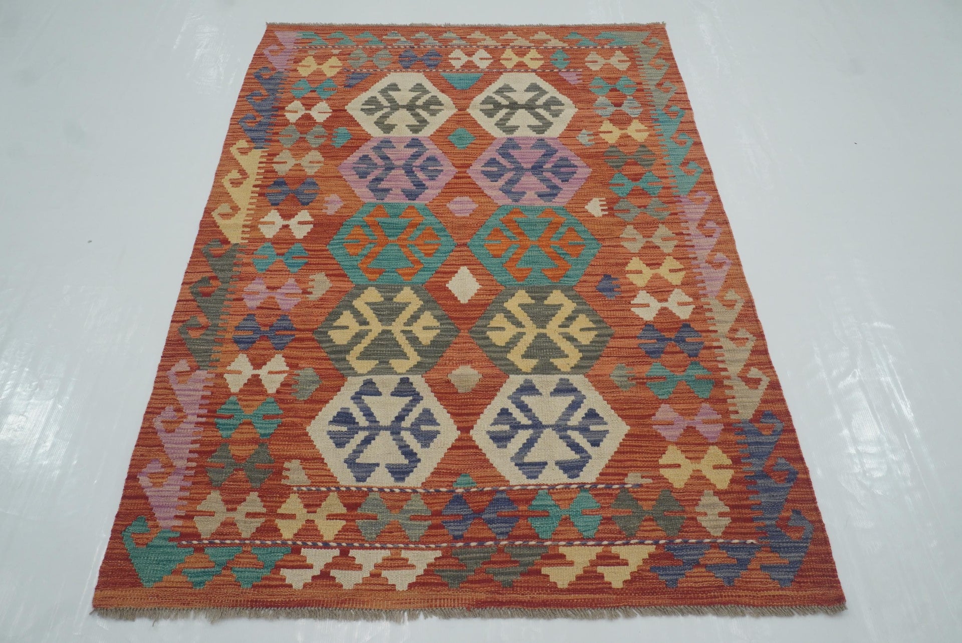 4x6 Red Afghan Handmade Geometric Kilim Rug