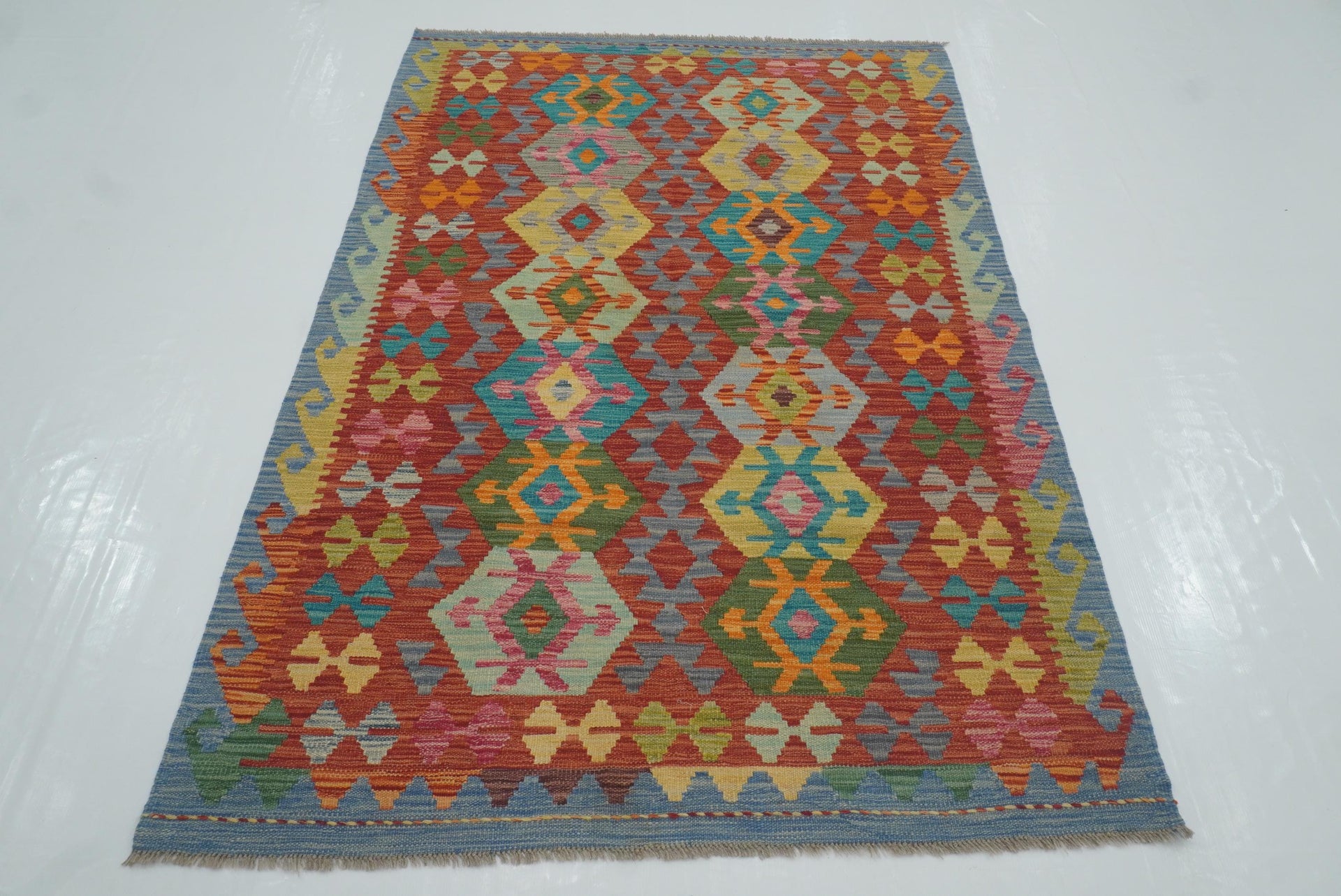 4x6 Red Afghan Afghan Handmade Geometric Kilim Rug